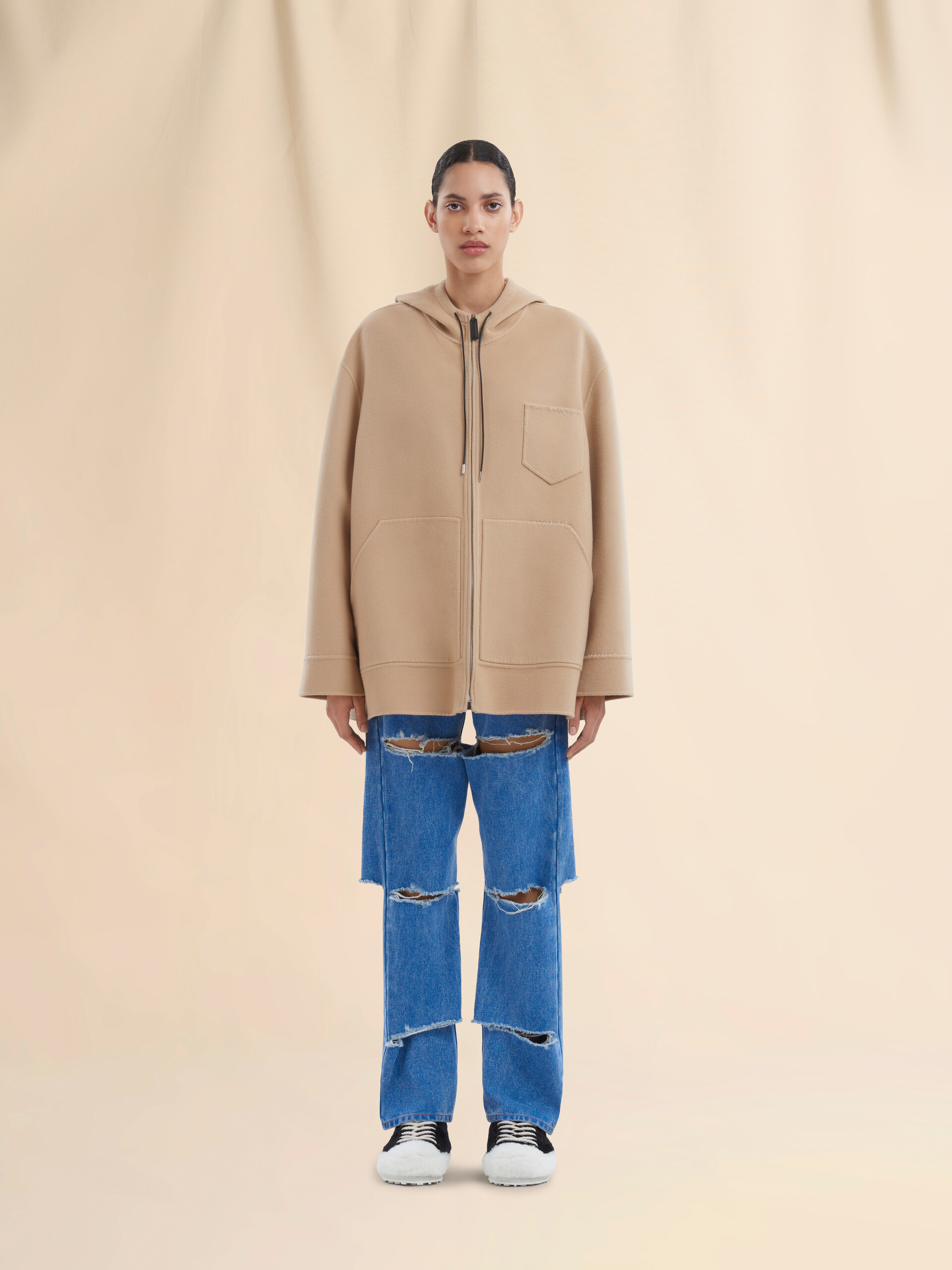 Beige wool-cashmere parka with Marni Mending | Marni