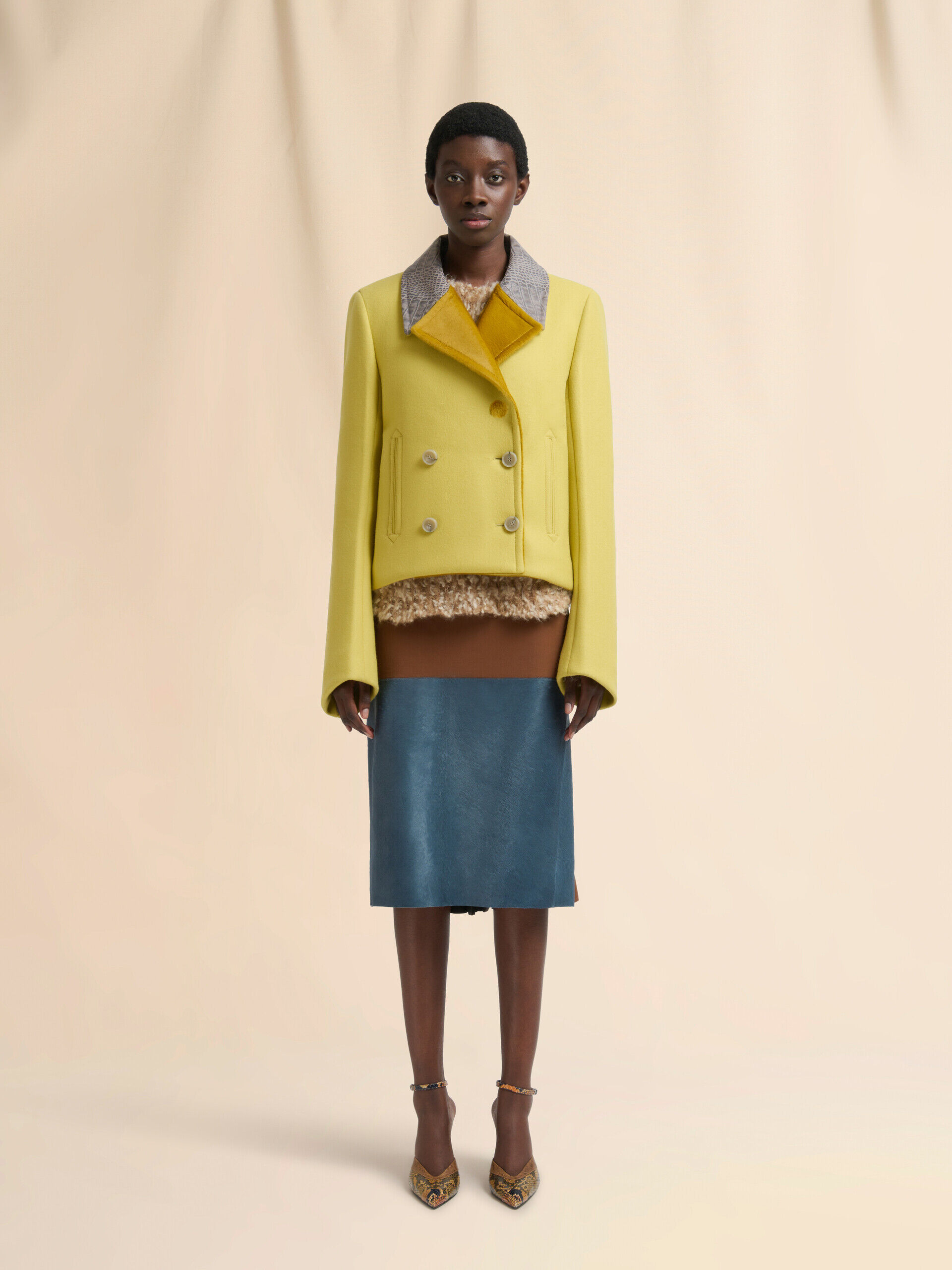 Yellow wool felt jacket with leather details | Marni