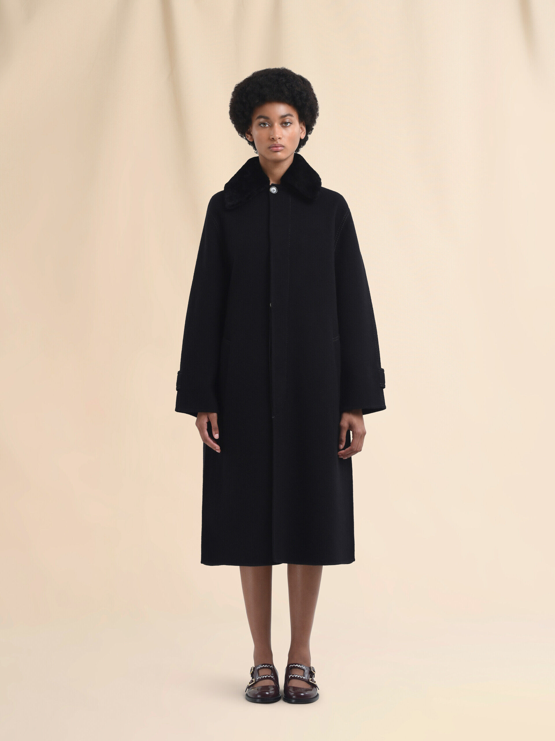 Wool and cashmere coat with shearling collar | Marni