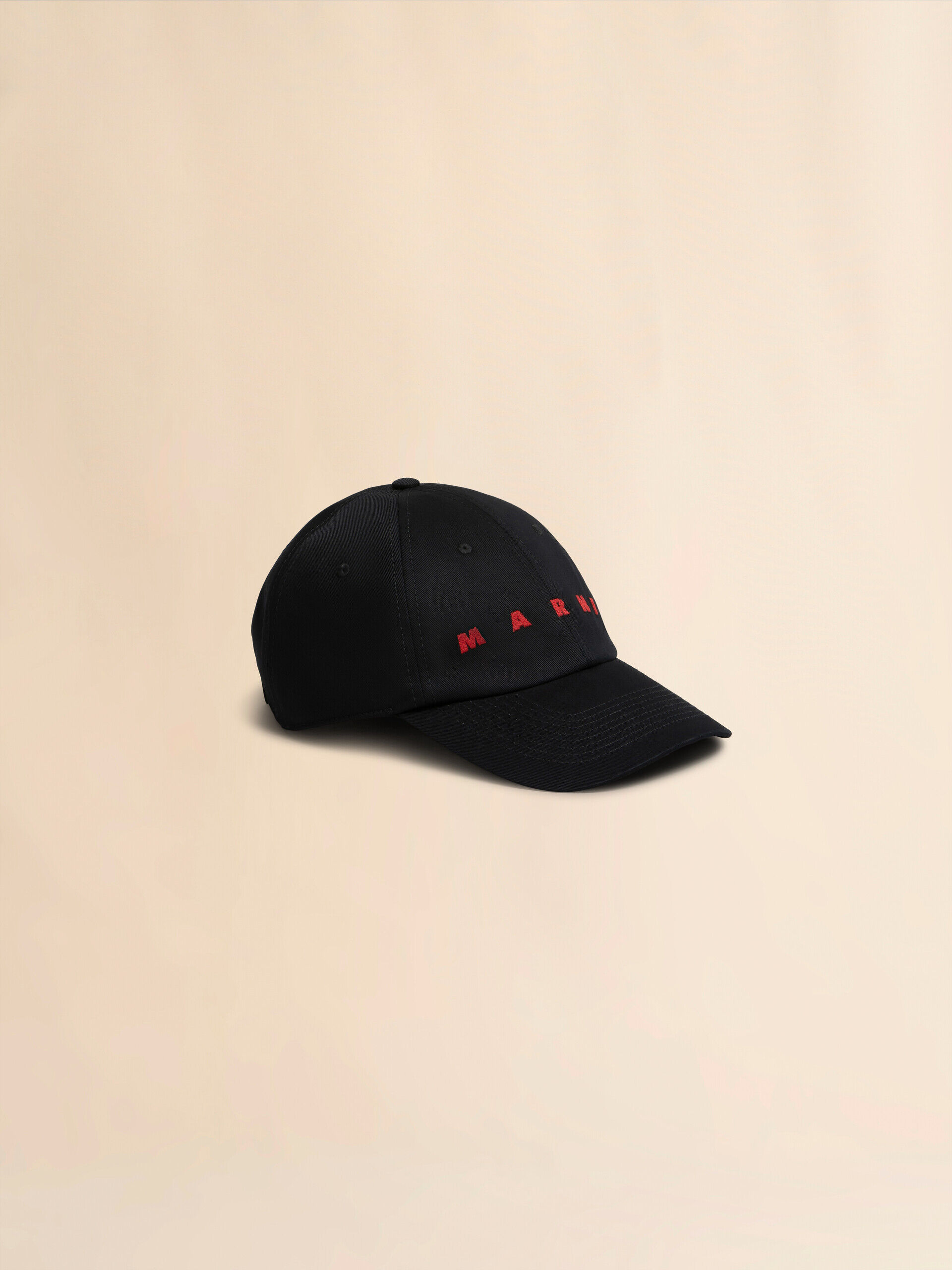 Black organic gabardine baseball cap with embroidered logo | Marni