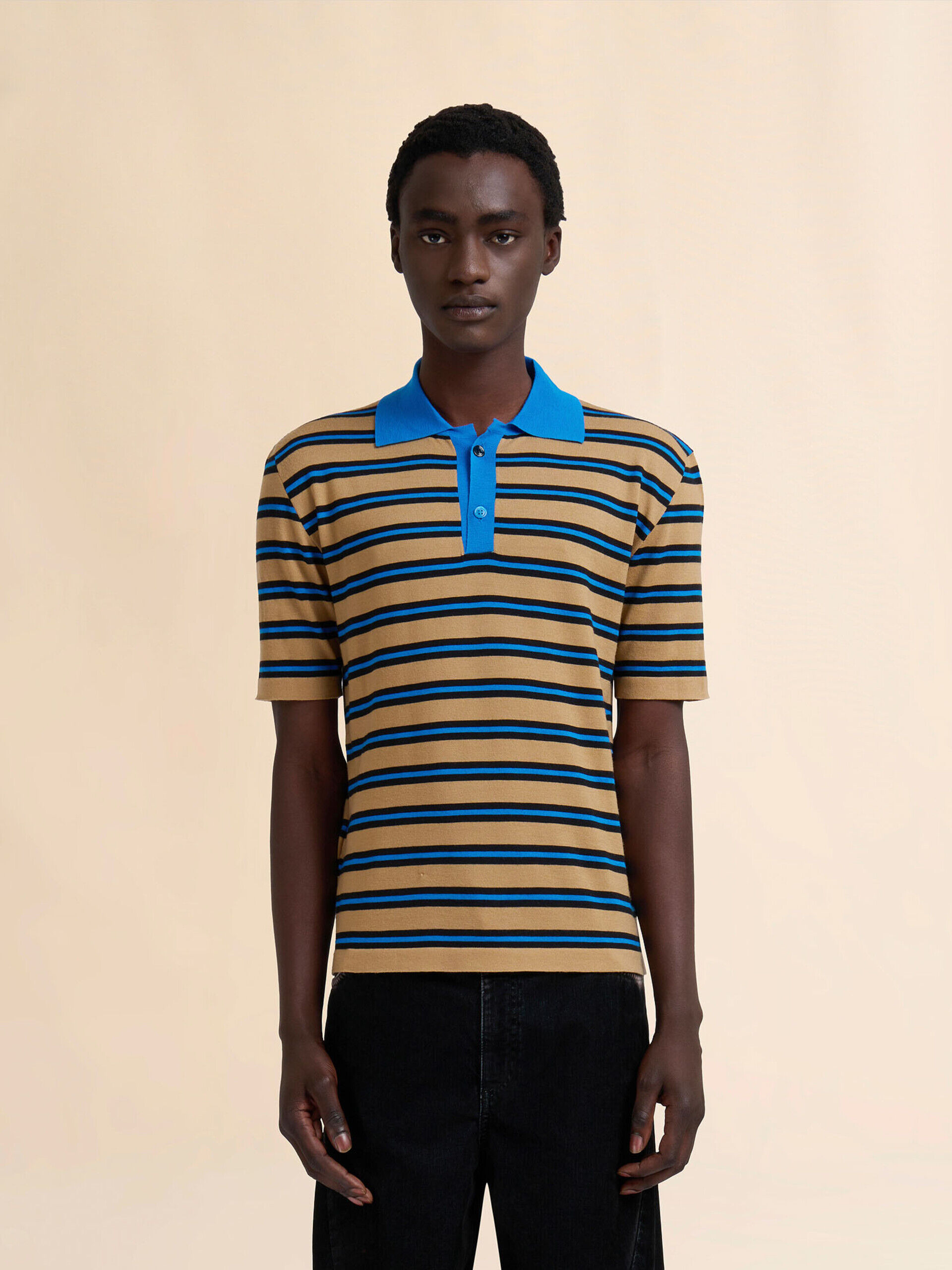 ブラウン ブルー ウール製ストライプポロシャツ | Marni