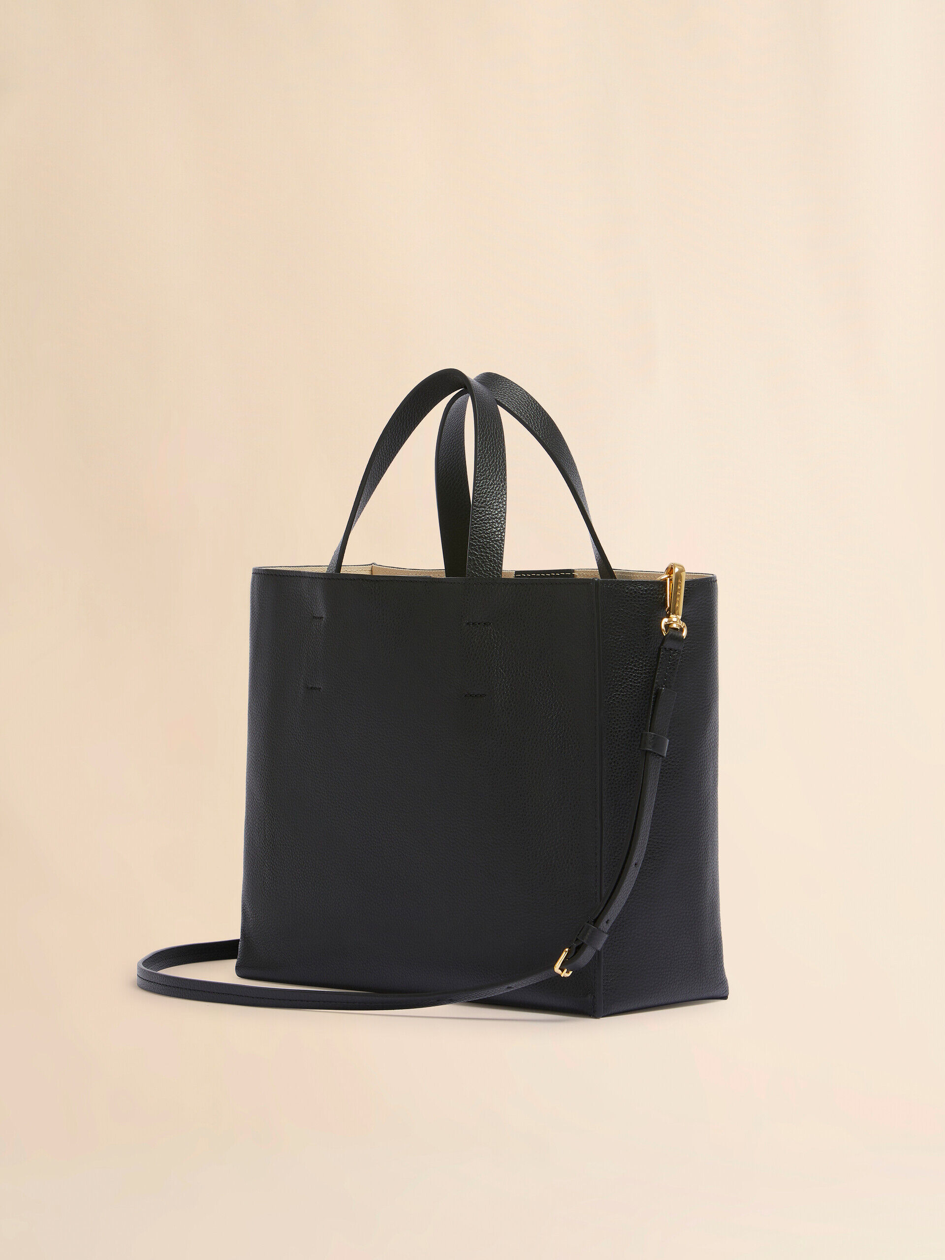 Black leather Museo Soft tote Bag with Marni Symbol embroidery | Marni