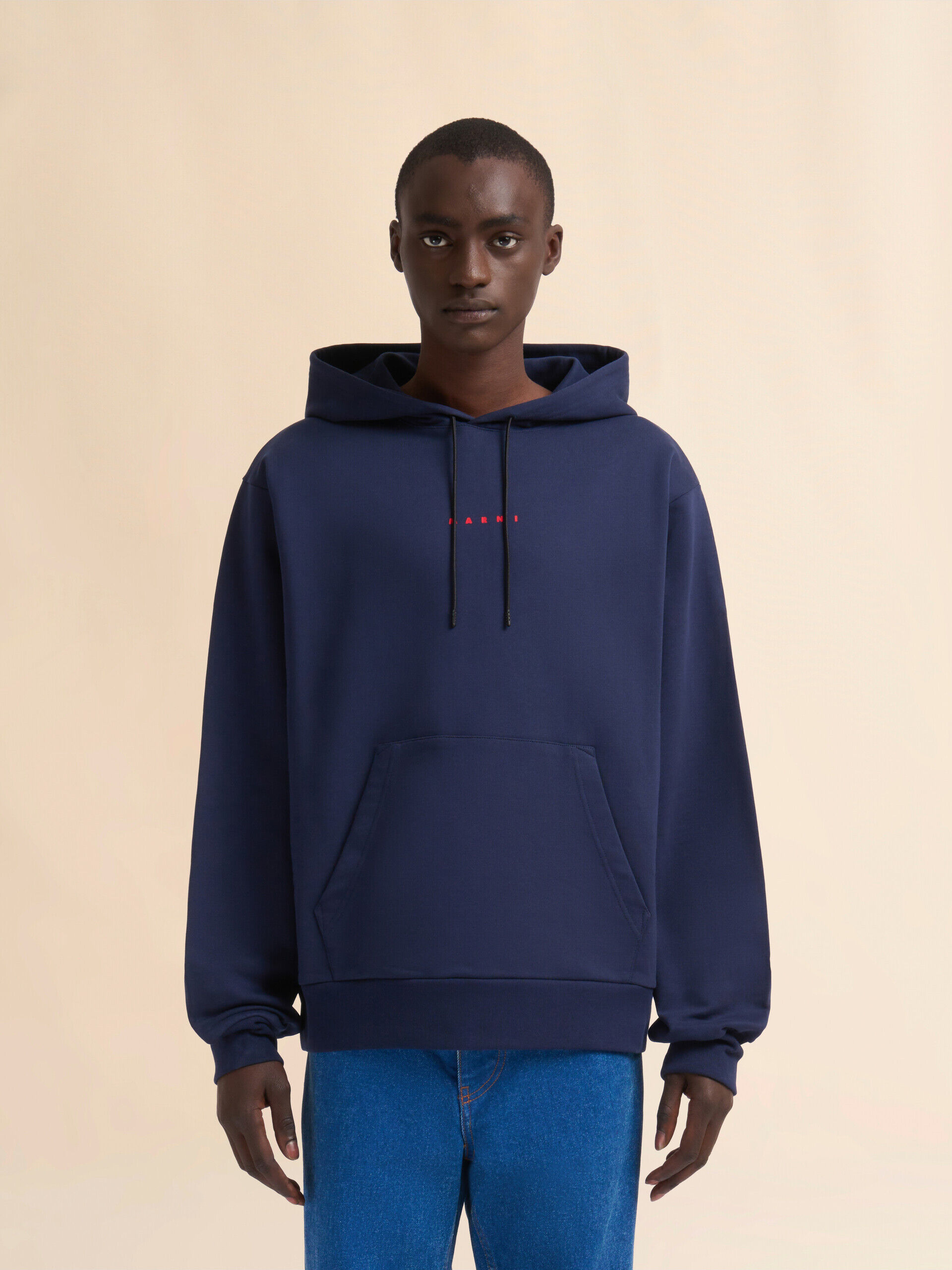 Blue organic cotton hoodie with Marni print | Marni