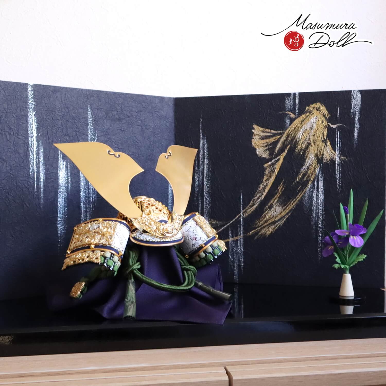 最新作伝統工芸士・平安晴峰作 10号 錫製総金具 萌葱糸縅 京製手描「鯉