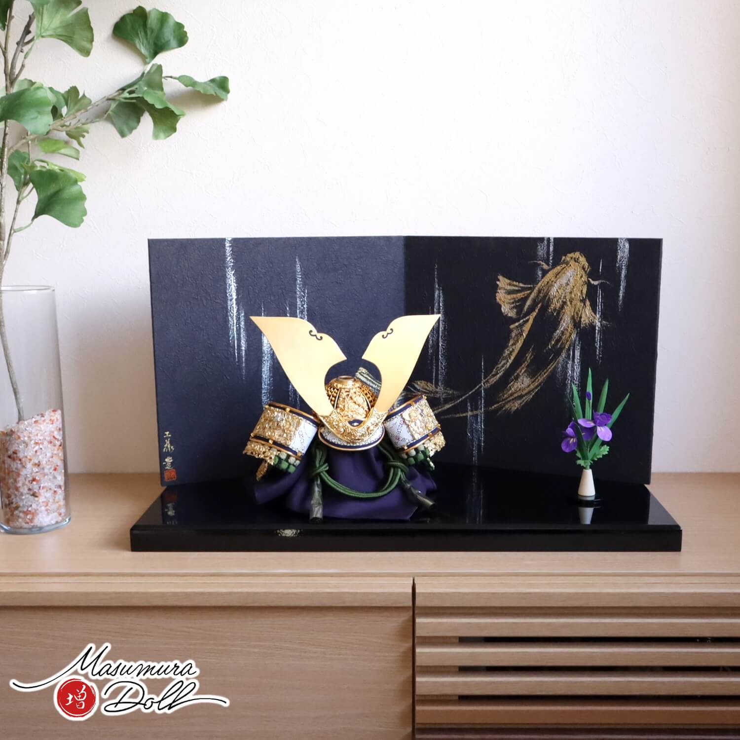 最新作伝統工芸士・平安晴峰作 10号 錫製総金具 萌葱糸縅 京製手描「鯉