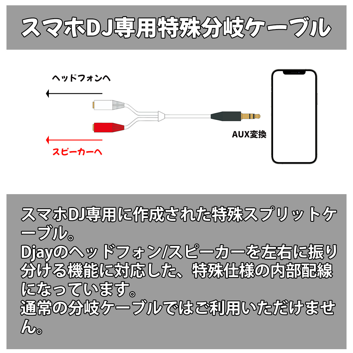 DJ専用スプリットケーブル（DDJ-200／DDJ-FLX2／DDJ-FLX4／djay対応