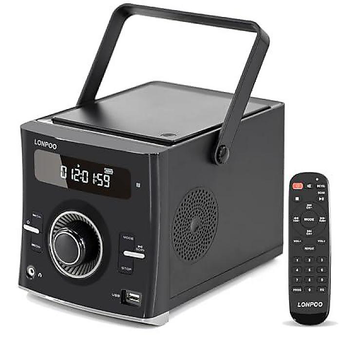 LONPOO ポータブルCDプレーヤー ホーム用、2000mAhバッテリー搭載 20W
