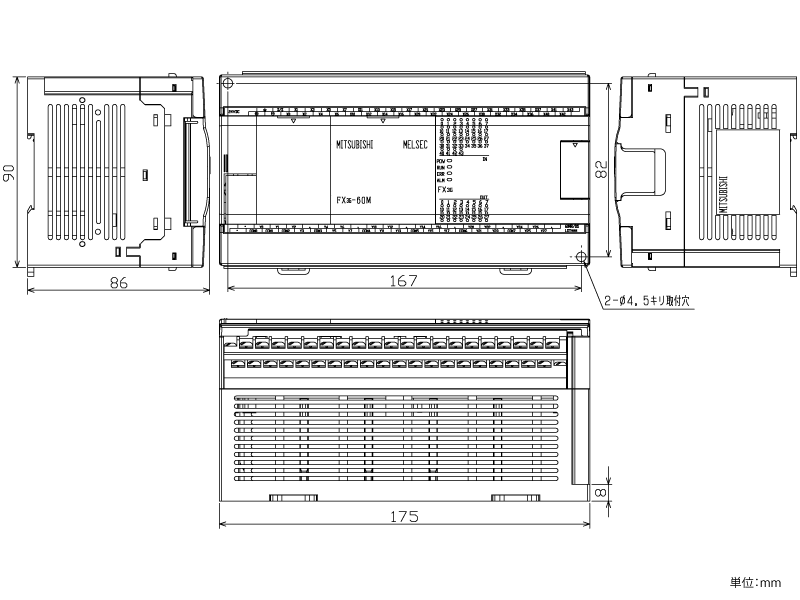 FX3G-60MR/DS ダウンロード(外形図・CAD) MELSEC-F シーケンサ MELSEC