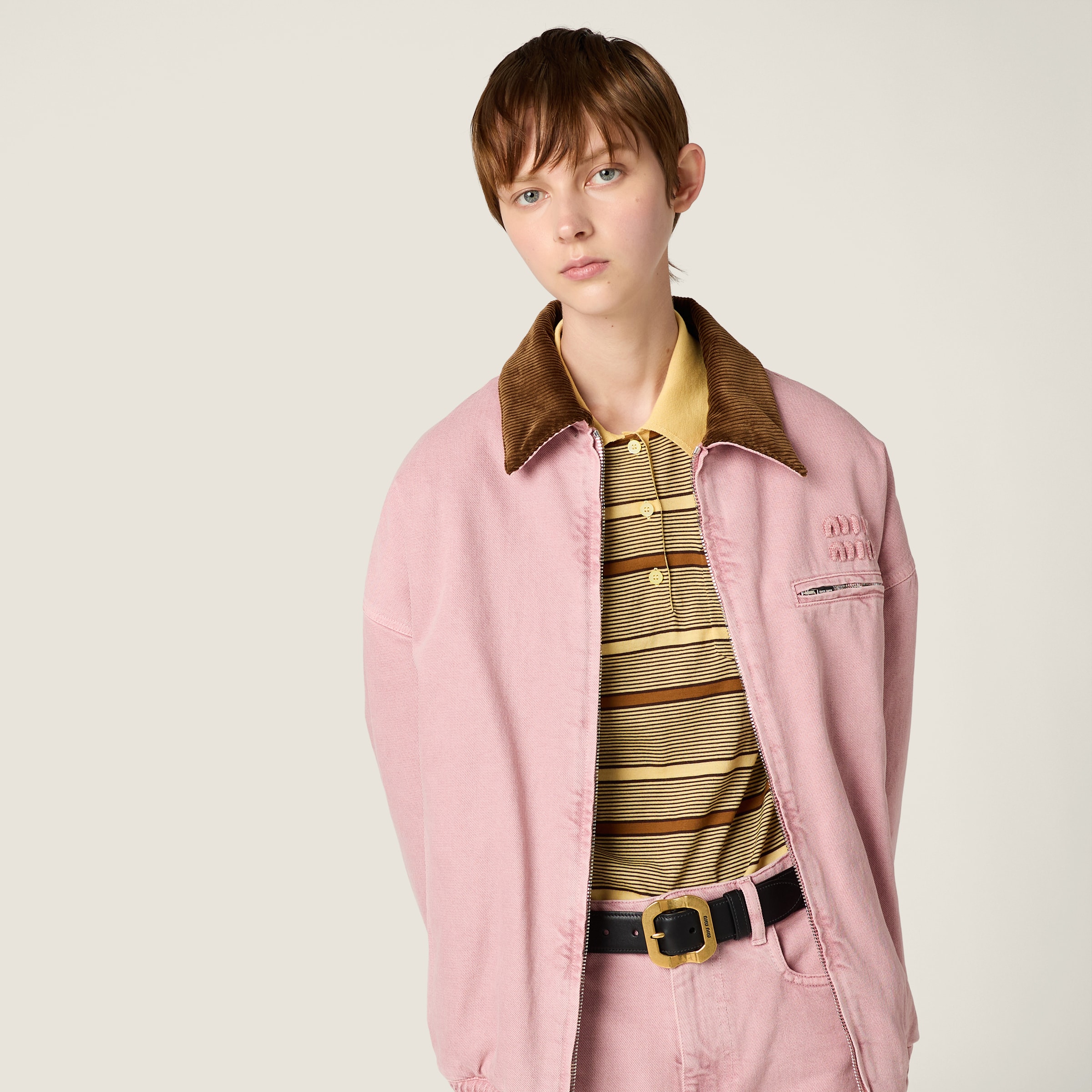 ピンク パデッドデニムブルゾンジャケット | Miu Miu