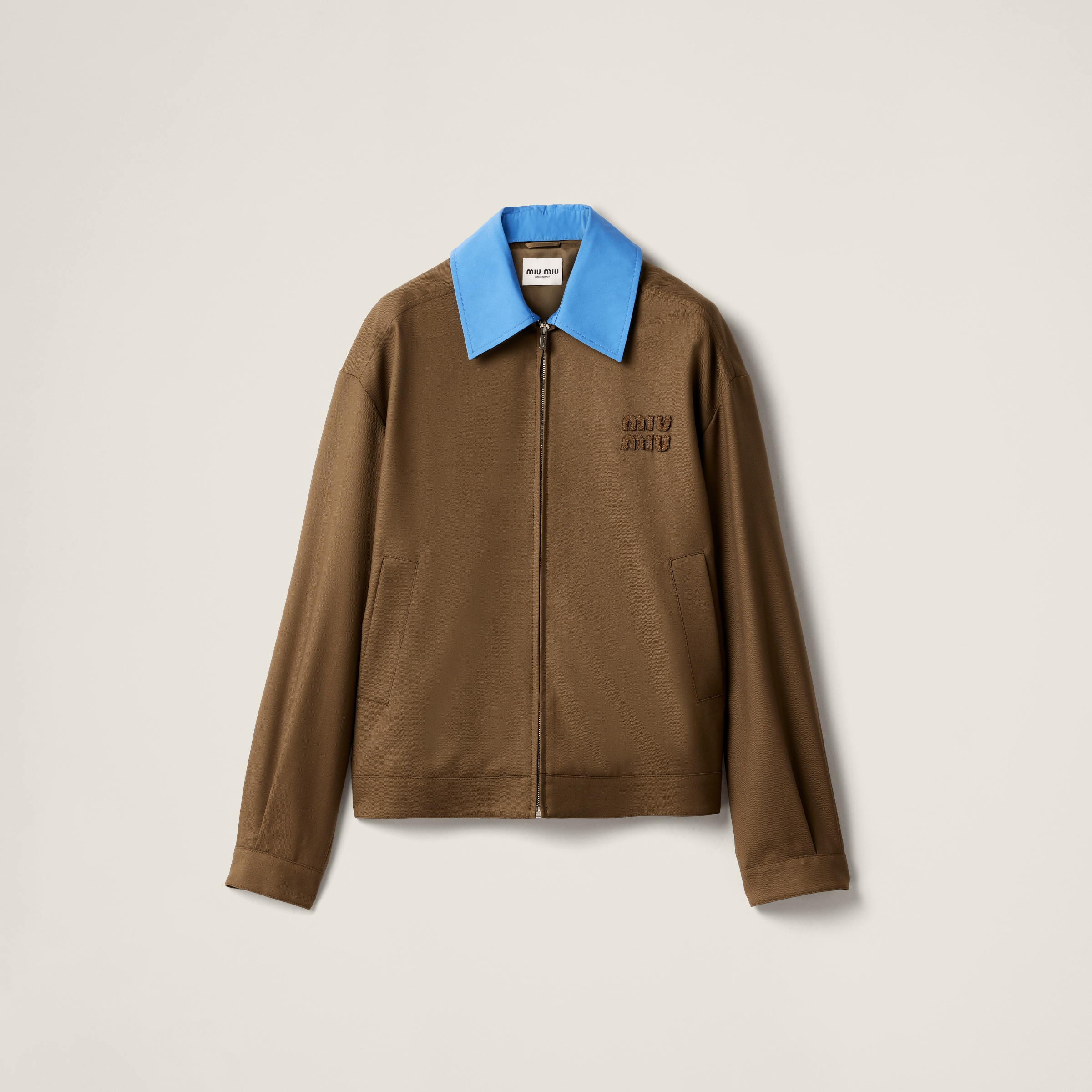 ツンドラブラウン ポプリン襟付 ギャバジン ブルゾンジャケット | Miu Miu