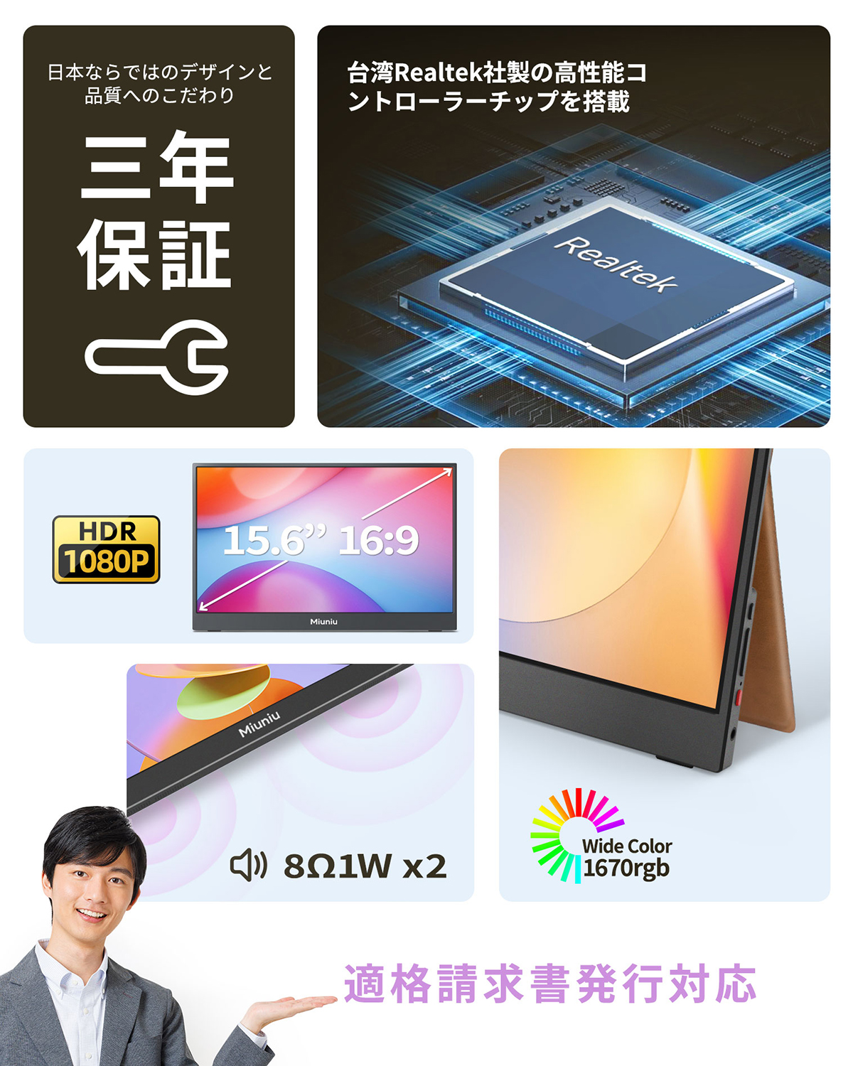 Miuniu モバイルモニター 15.6インチ 1920x1080 16:9 モバイル