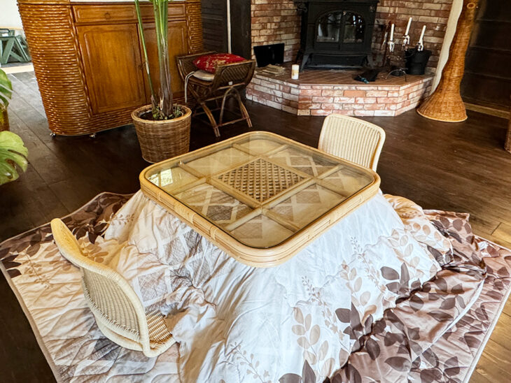 角テーブルコタツ（薄型ヒーター付き）｜TA-023｜ラタンテーブル・籐座