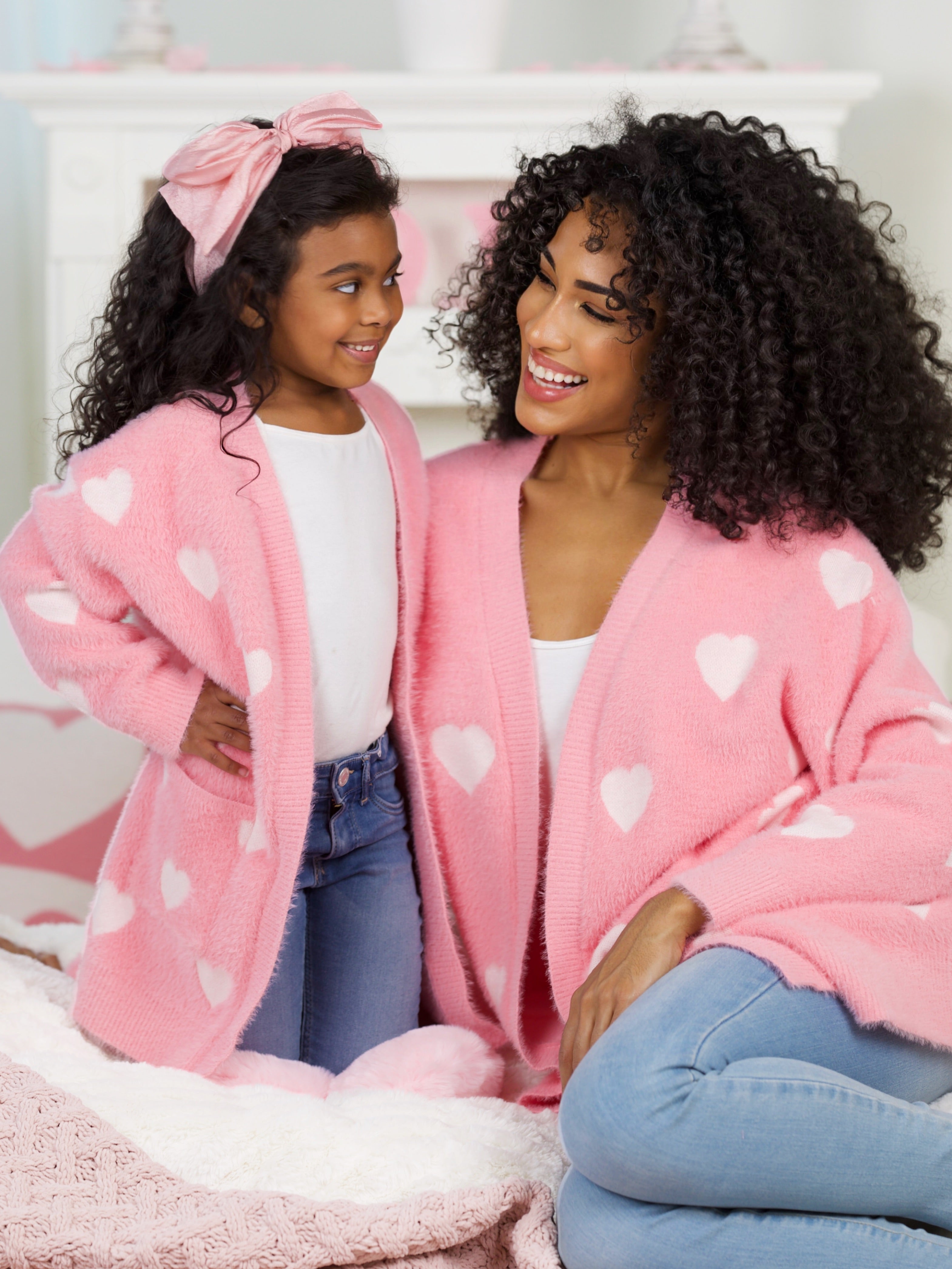 Mommy and Me Fuzzy All Over Heart Oversized Cardigan – Mia Belle Girls