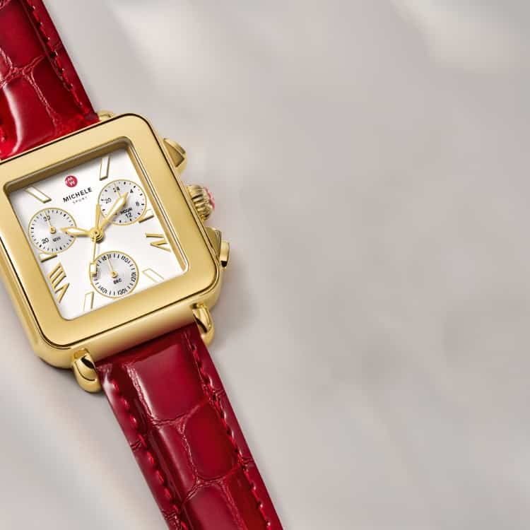 Deco Sport 18K Gold-Plated Ruby Red Leather Watch MWW06K000065