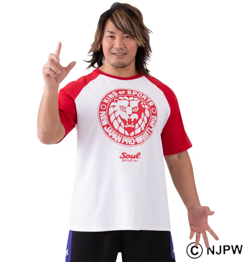 SOUL SPORTS × NJPW ライオンマークラグラン半袖Tシャツ | Japanese