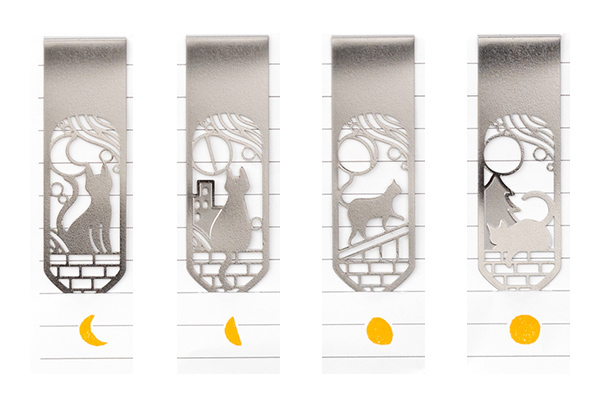 しおり｜ブックマーカー クリップ ネコと月柄A(43404006)｜ミドリ