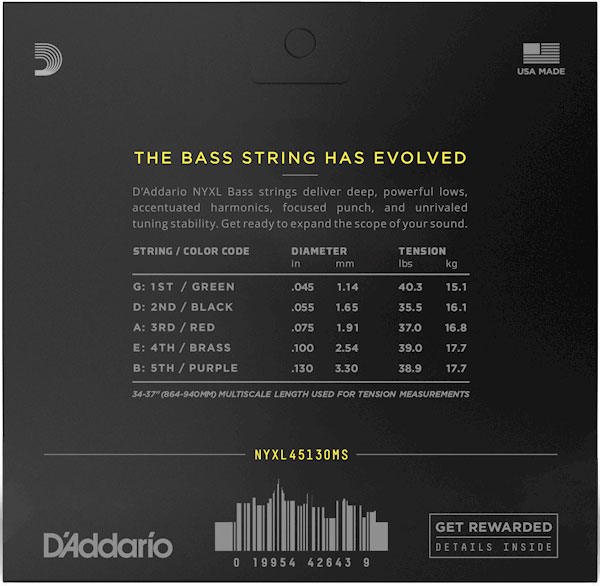 NYXL45130MS [Multiscale 5-String Fanned Fret Bass Strings 45-130