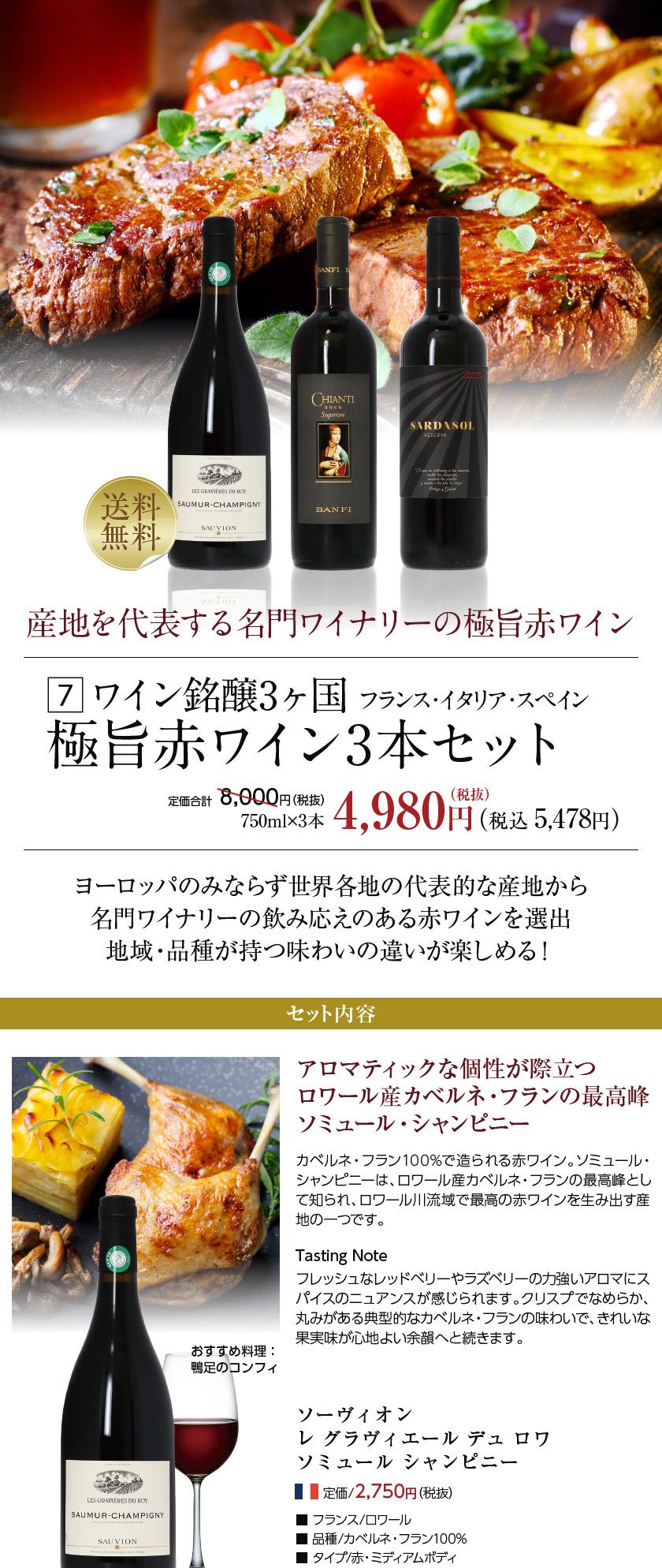 送料無料 【7】注目の作り手 極旨赤ワイン 3本セット 第22弾 750ml×3