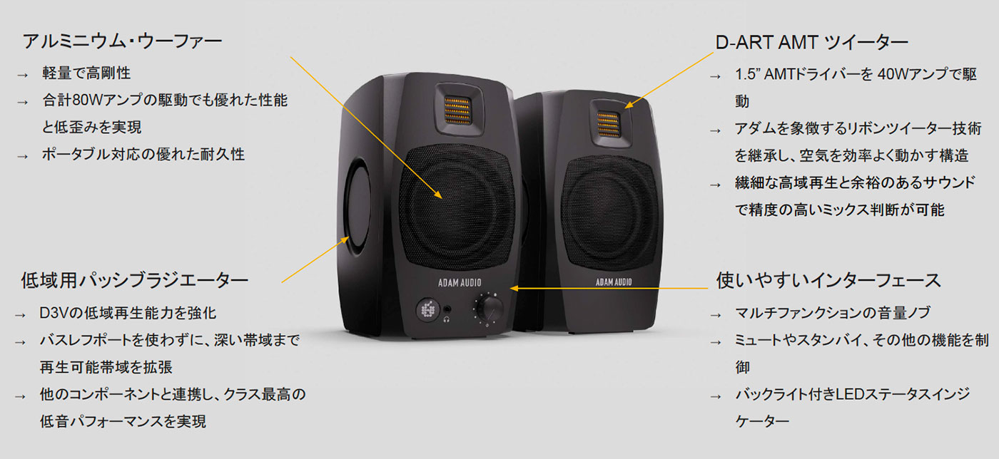 ADAM Audioがモニタースピーカー「D3V」を発表