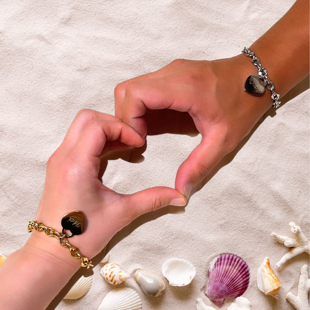 名入れ ブレスレット】ステンレス ハート型ブレスレット シルバー