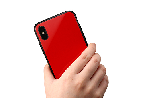 iPhone XR 背面ガラスシェルケース「SHELL GLASS」 コーラル｜スマホ