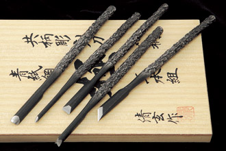 清玄作 槌目共柄彫刻刀（5本組） - Seigen Tsuchime Chisels 5 Set
