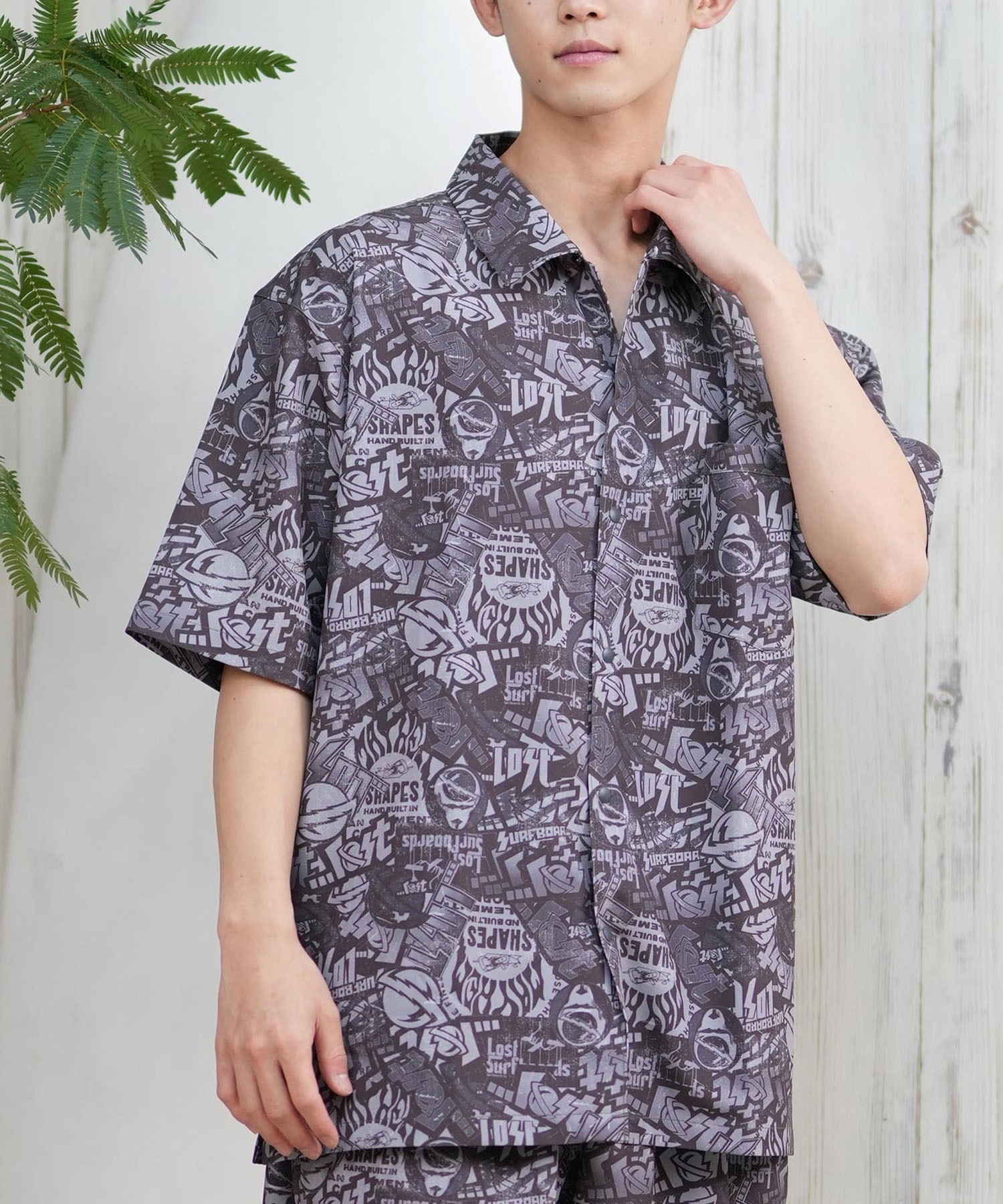 LOST ロスト 半袖シャツ メンズ 総柄 柄シャツ 水陸両用 セットアップ
