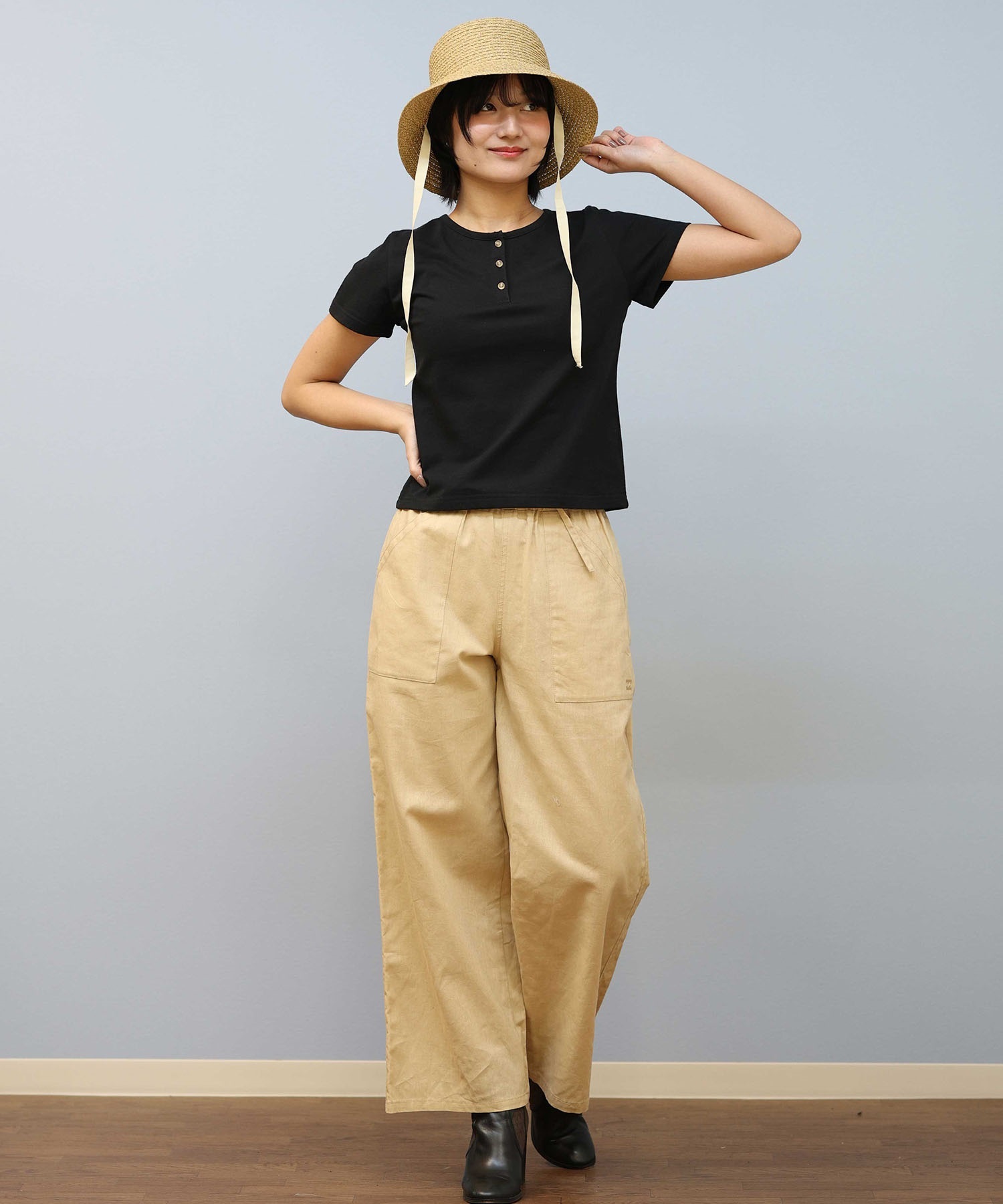 RIKKA FEMME リッカファム 半袖 Tシャツ レディース ヘンリーネックT