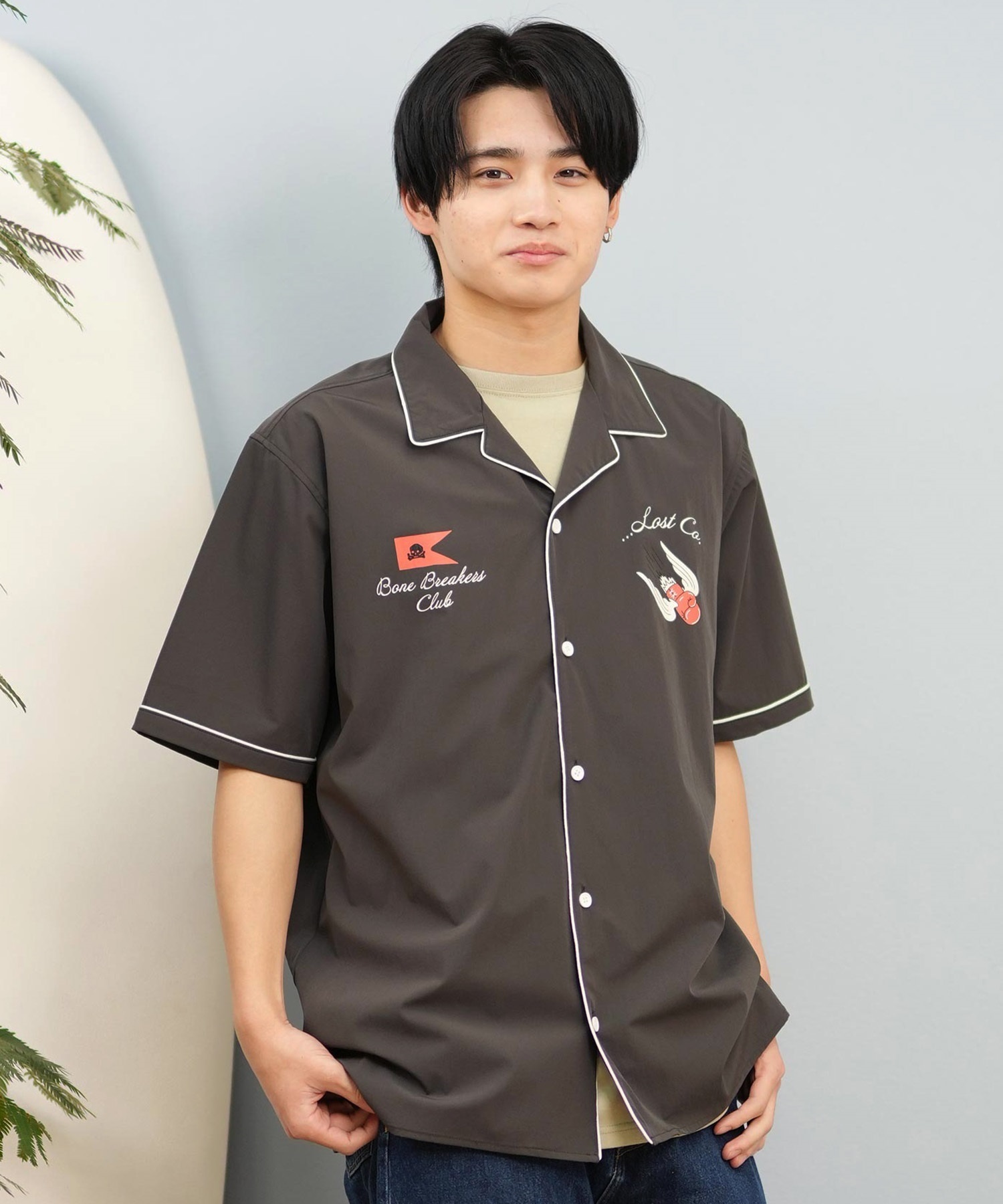 lost ロスト 半袖 シャツ メンズ ボウリングシャツ バックプリント