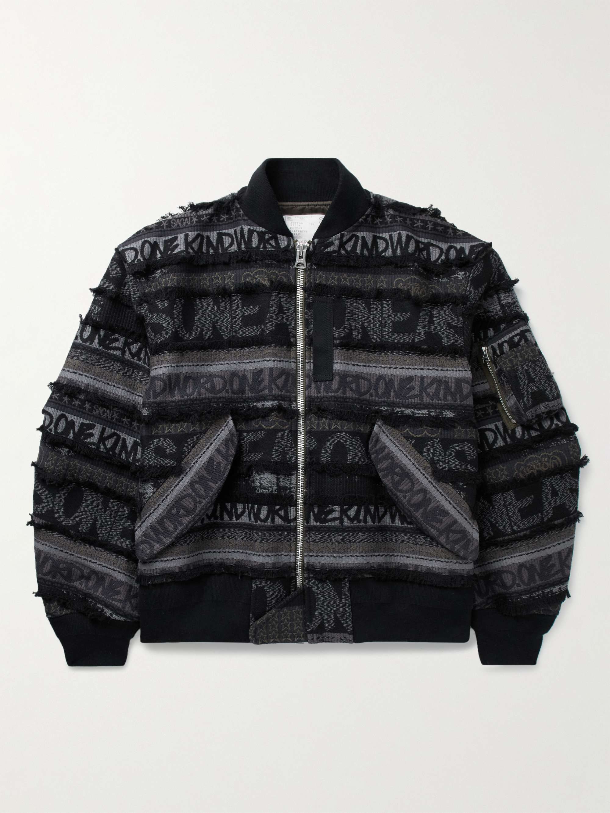 SACAI + Eric Haze Padded Frayed Cotton-Jacquard Bomber Jacket for