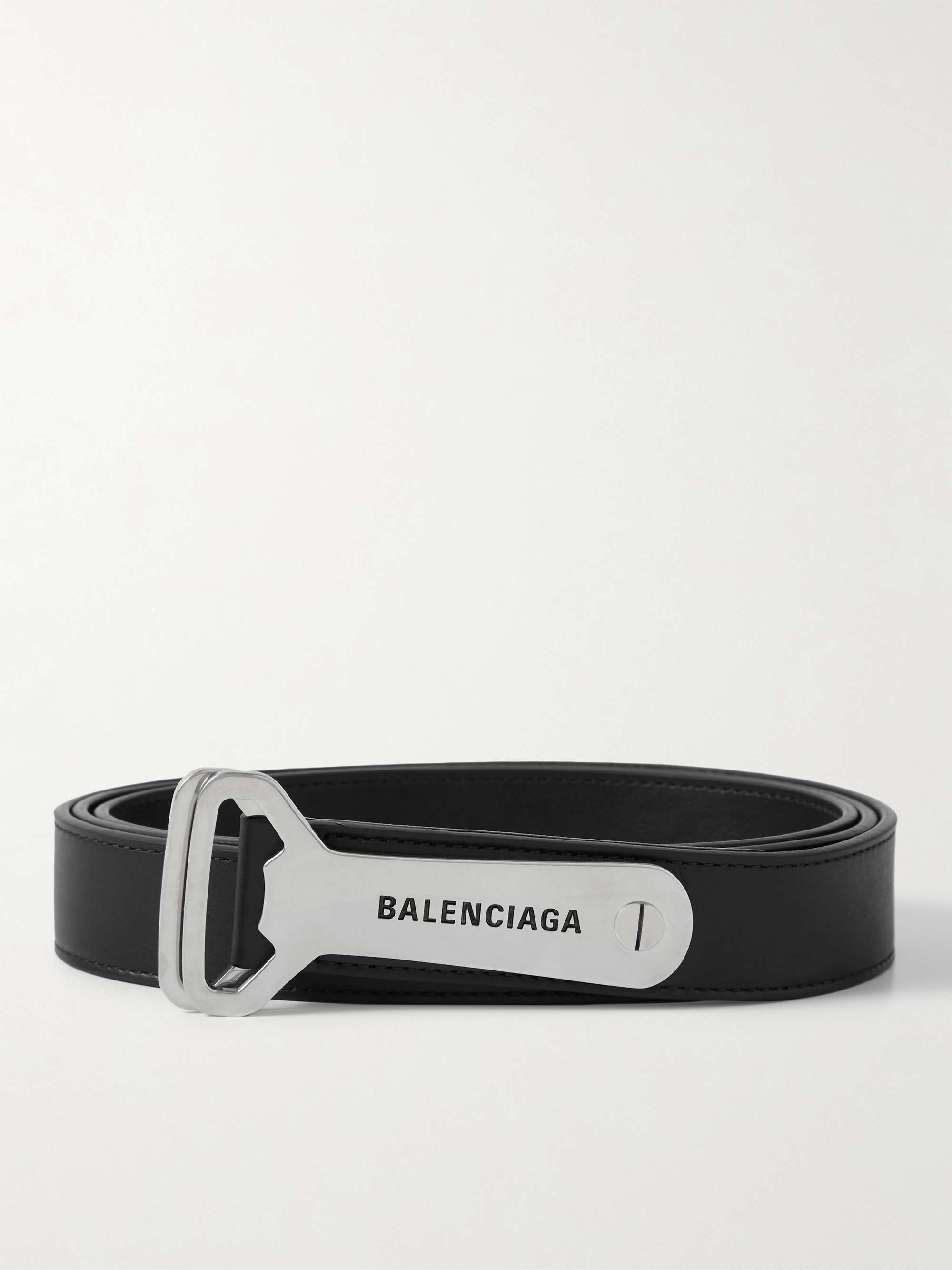 BALENCIAGA Bottle Opener 3cm Embellished Leather Belt for Men | MR