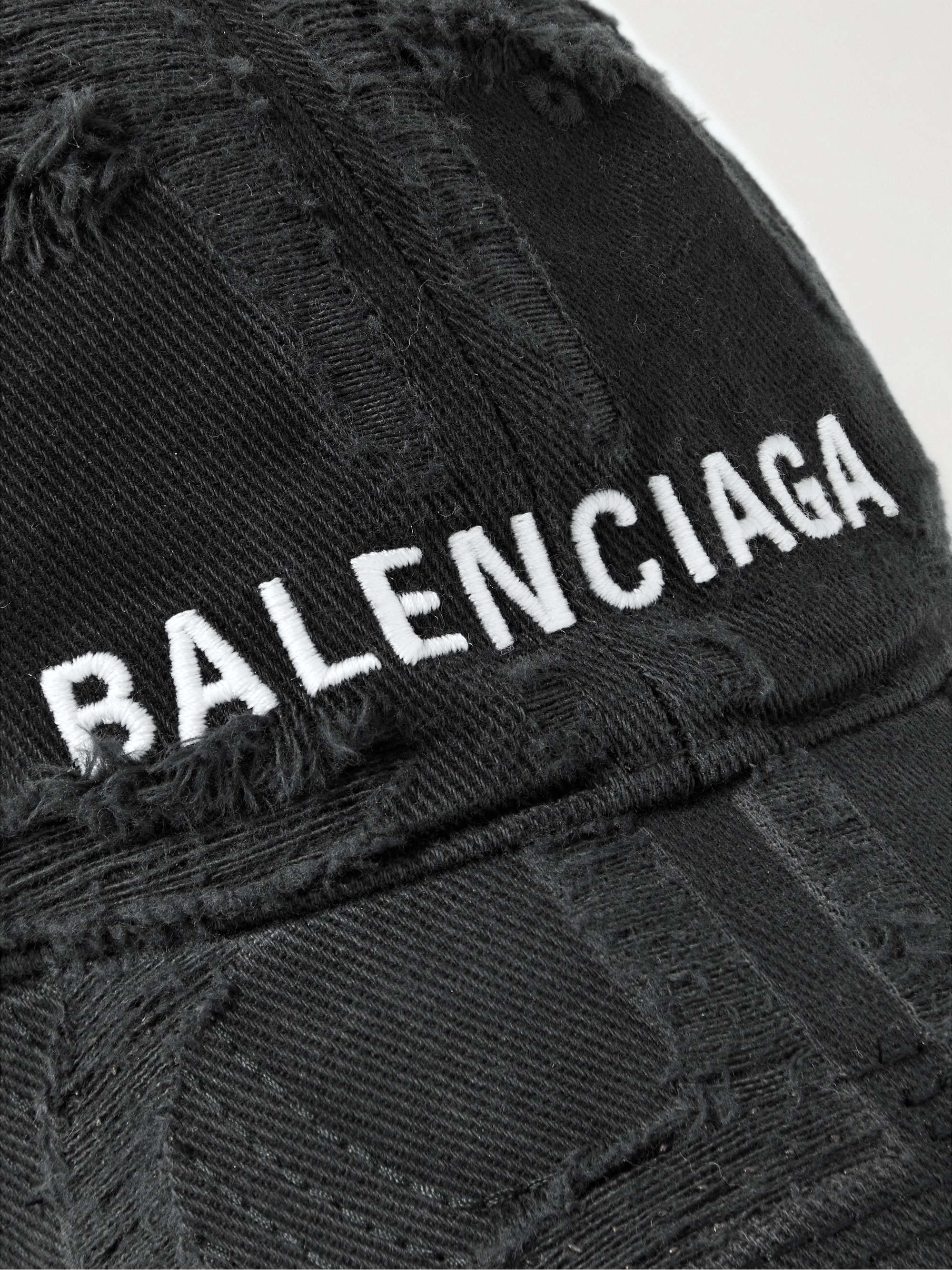 BALENCIAGA BB Distressed Logo-Embroidered Cotton-Twill Baseball