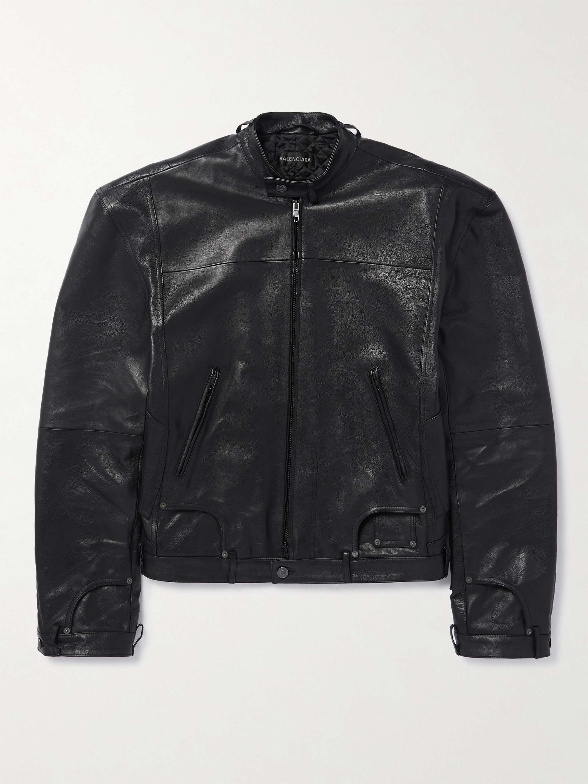 BALENCIAGA Logo-Embroidered Leather Blouson Jacket for Men | MR PORTER