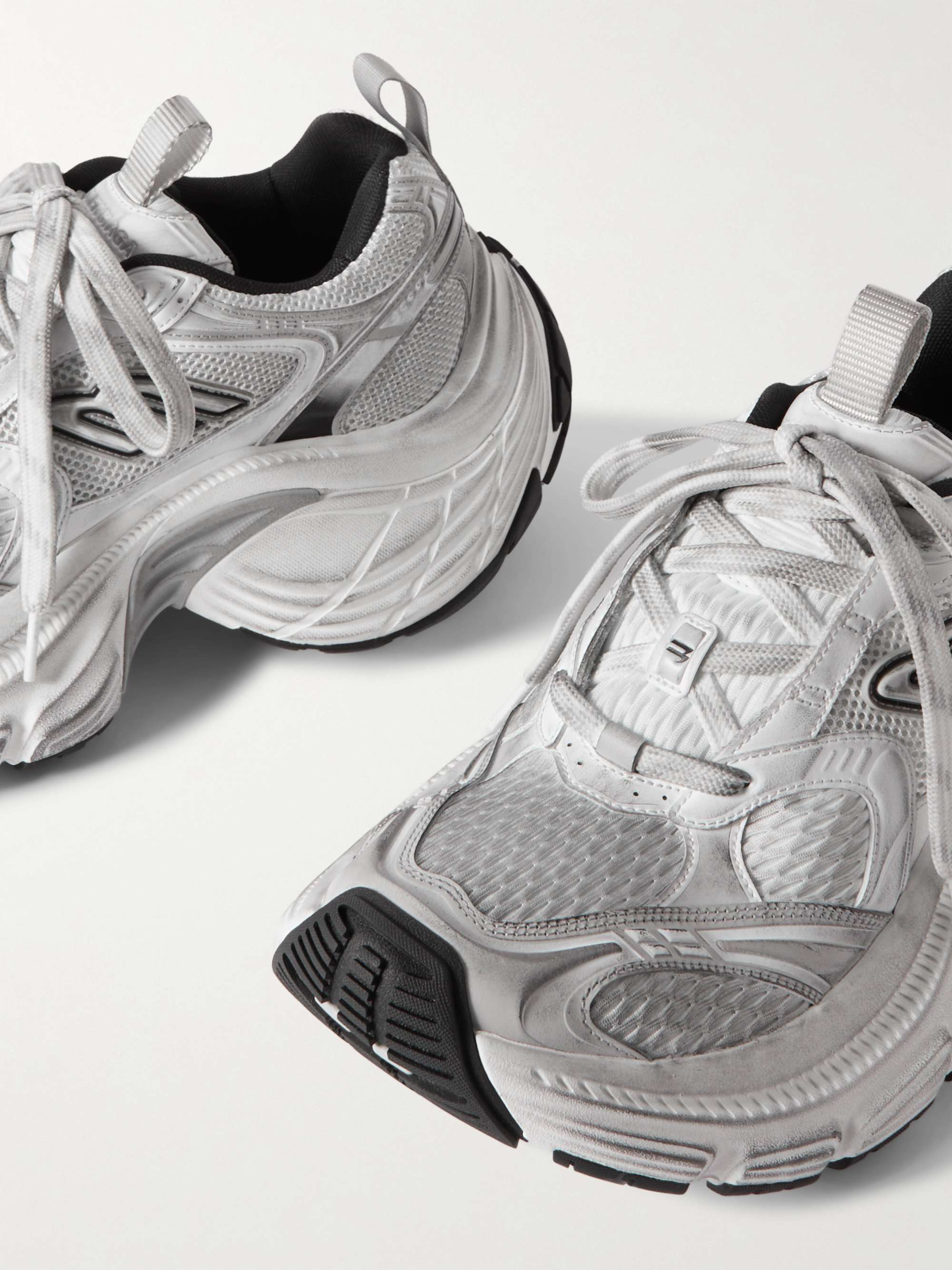 BALENCIAGA 10XL Distressed Metallic Mesh and Leather Sneakers for