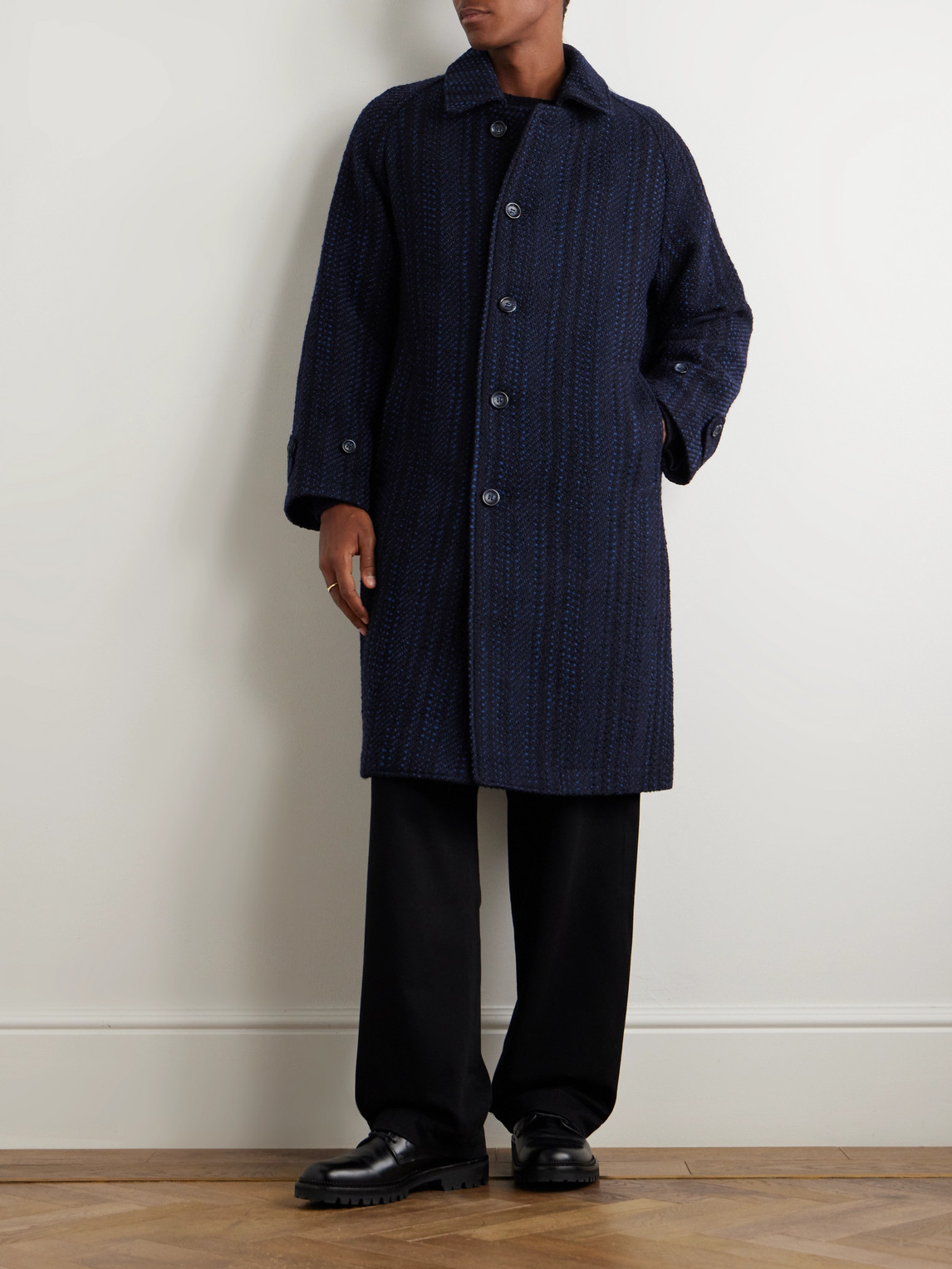 Blue Blue Japan - Wool-Blend Tweed Balmacaan Coat - Curated Menswear