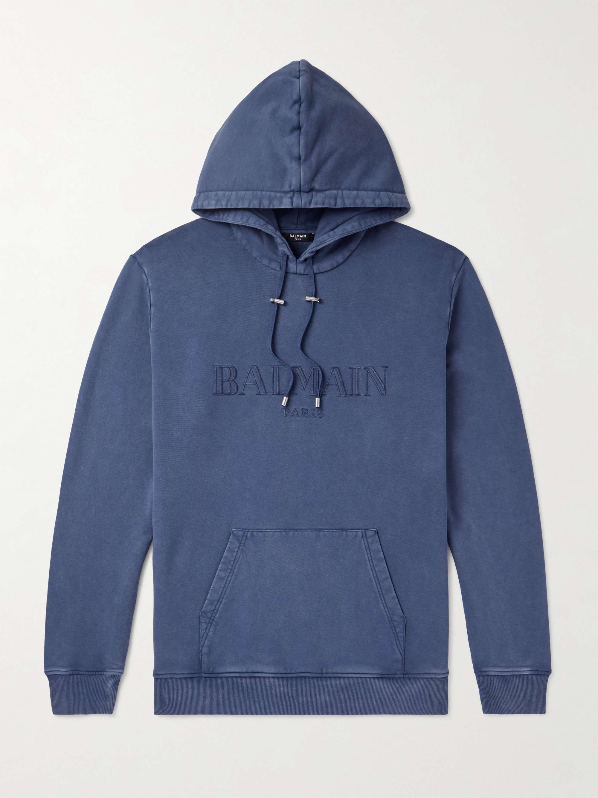 BALMAIN Logo-Embroidered Cotton-Jersey Hoodie for Men | MR PORTER