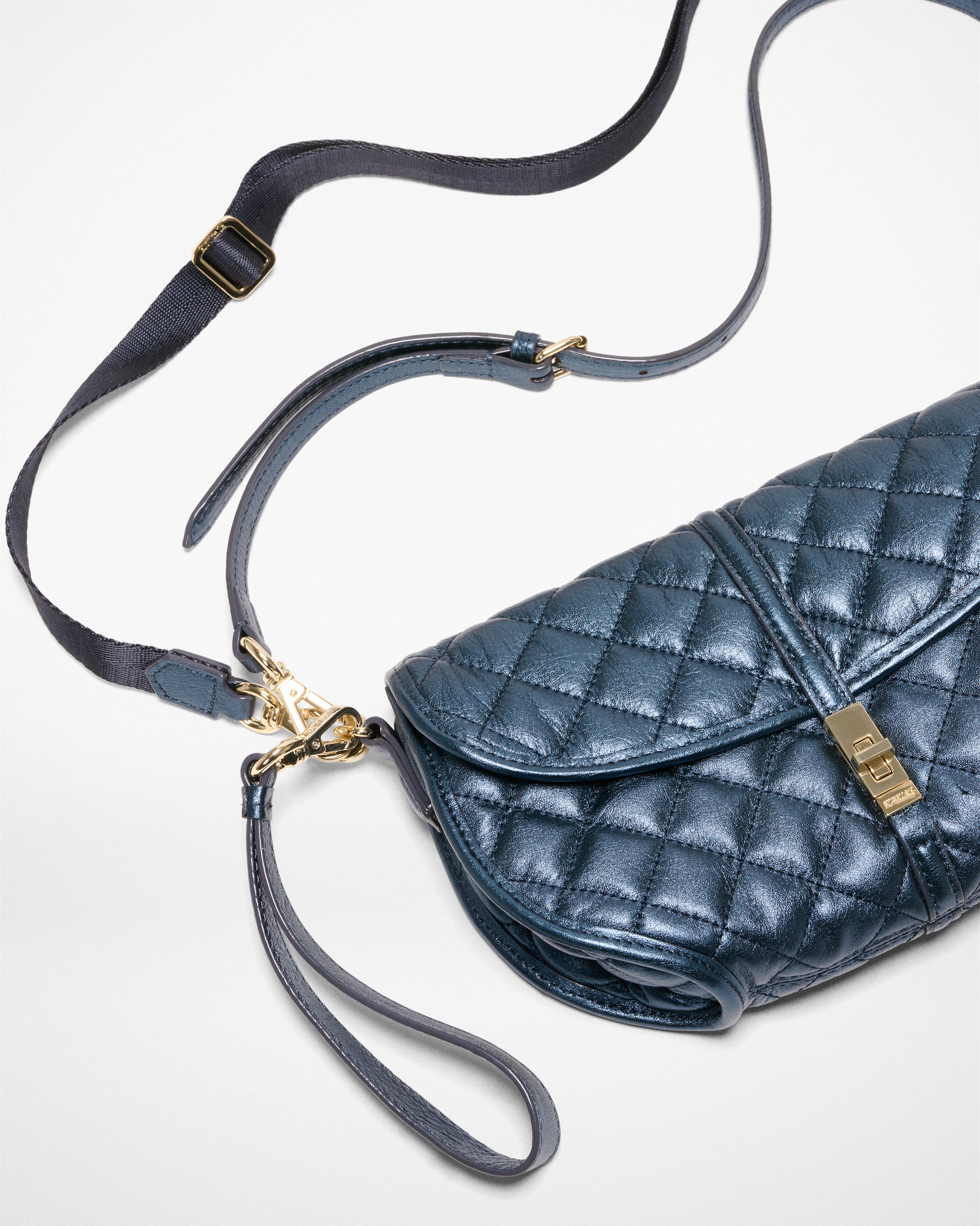 Midnight Metallic Leather Small Astor Convertible Clutch