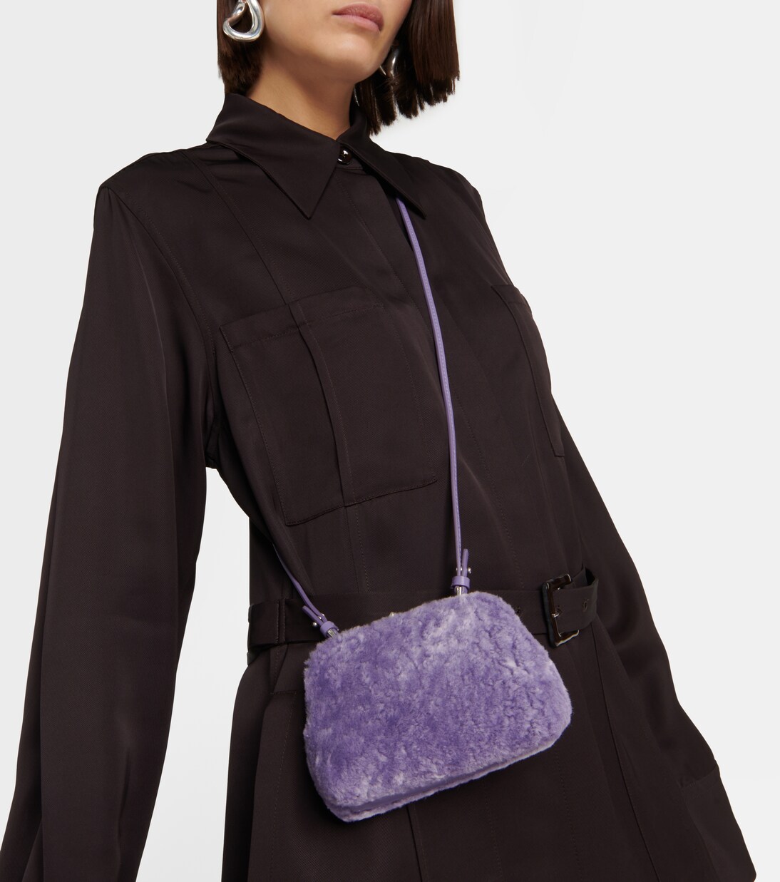 Goji Micro shearling shoulder bag in purple - Jil Sander | Mytheresa