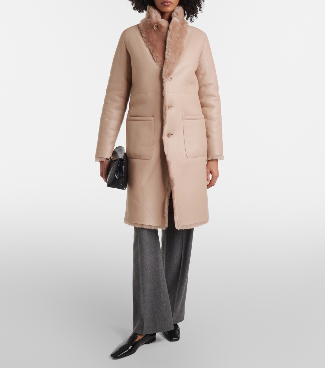 Britanny reversible shearling and leather coat in beige - Joseph