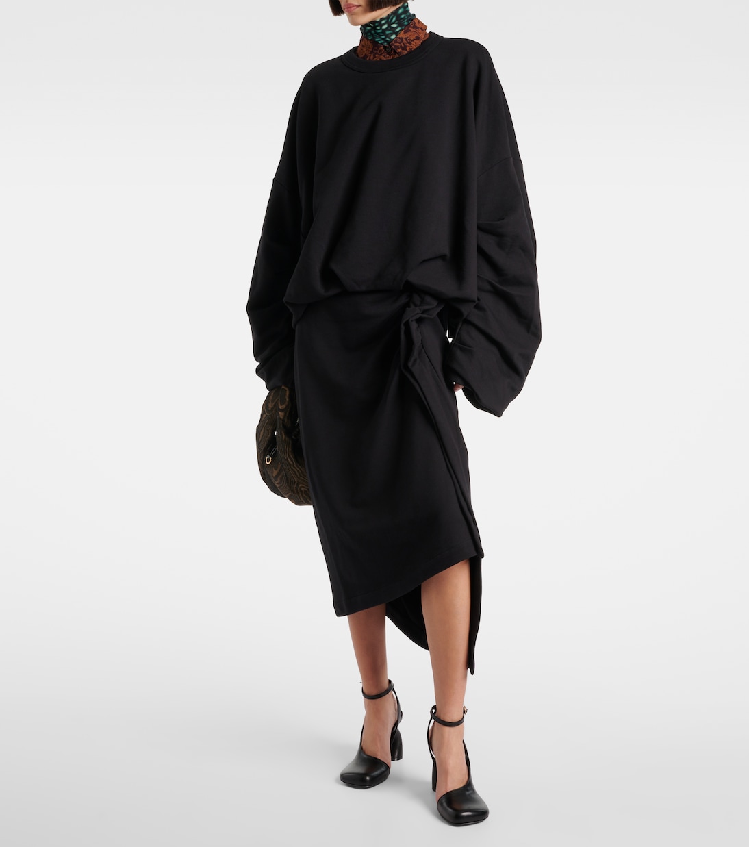 Draped asymmetric jersey midi skirt in black - Dries Van Noten