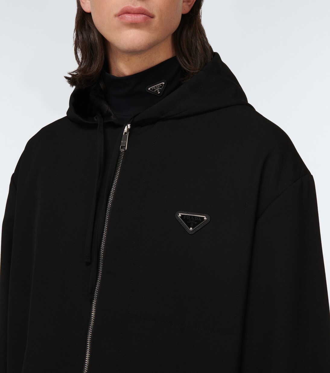 Hooded virgin wool jacket in black - Prada | Mytheresa