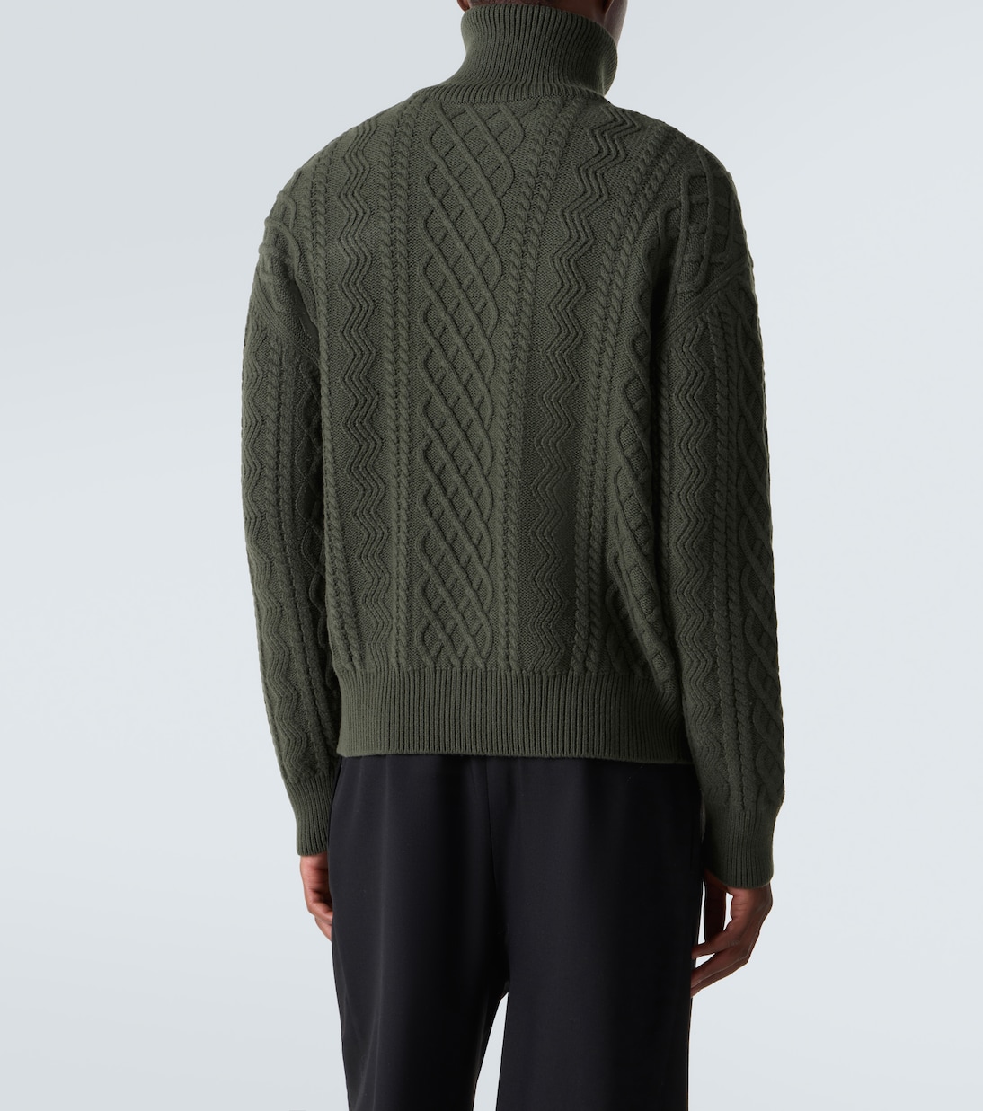 Aran-knit wool half-zip turtleneck sweater in green - Loewe