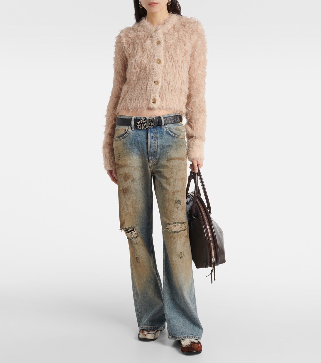 Faux fur cardigan in beige - Acne Studios | Mytheresa