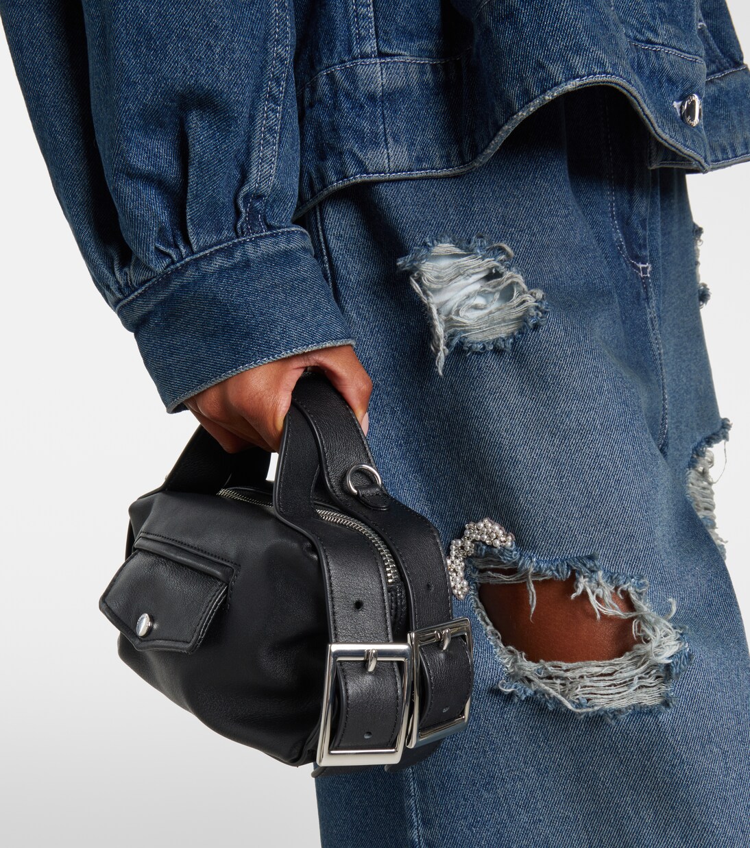 Biker Belt Mini leather tote bag in black - Simone Rocha | Mytheresa