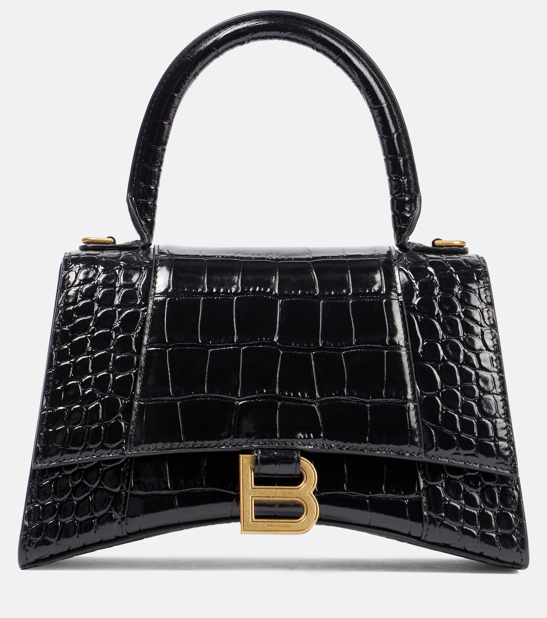 Hourglass Small croc-effect leather crossbody bag in black