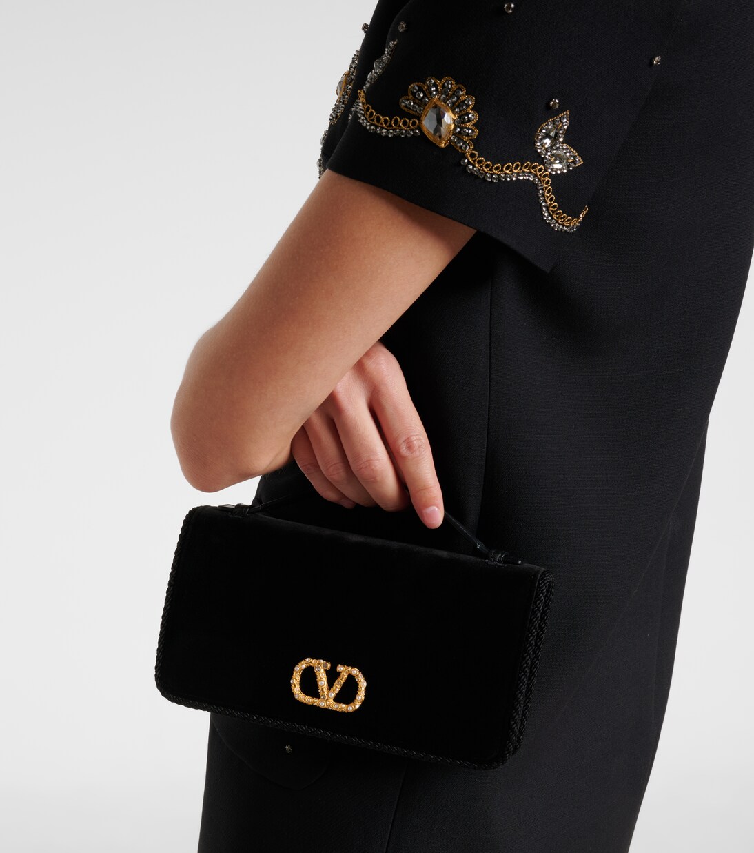 VLogo Mini velvet crossbody bag in black - Valentino Garavani