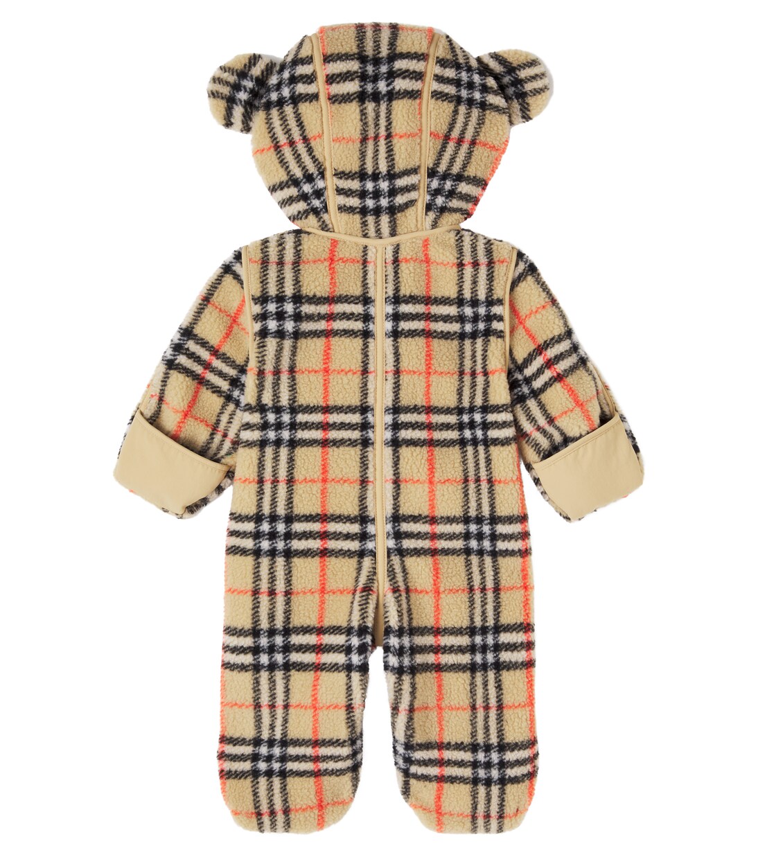 Baby Burberry Check hooded teddy onesie in beige - Burberry Kids