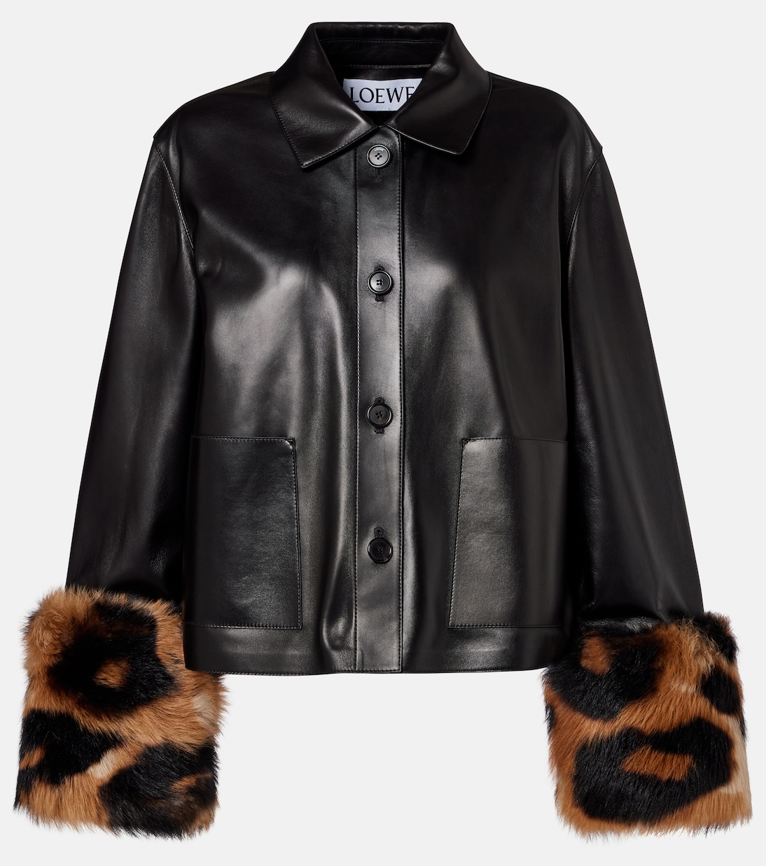 Shearling-trimmed leather jacket in black - Loewe | Mytheresa