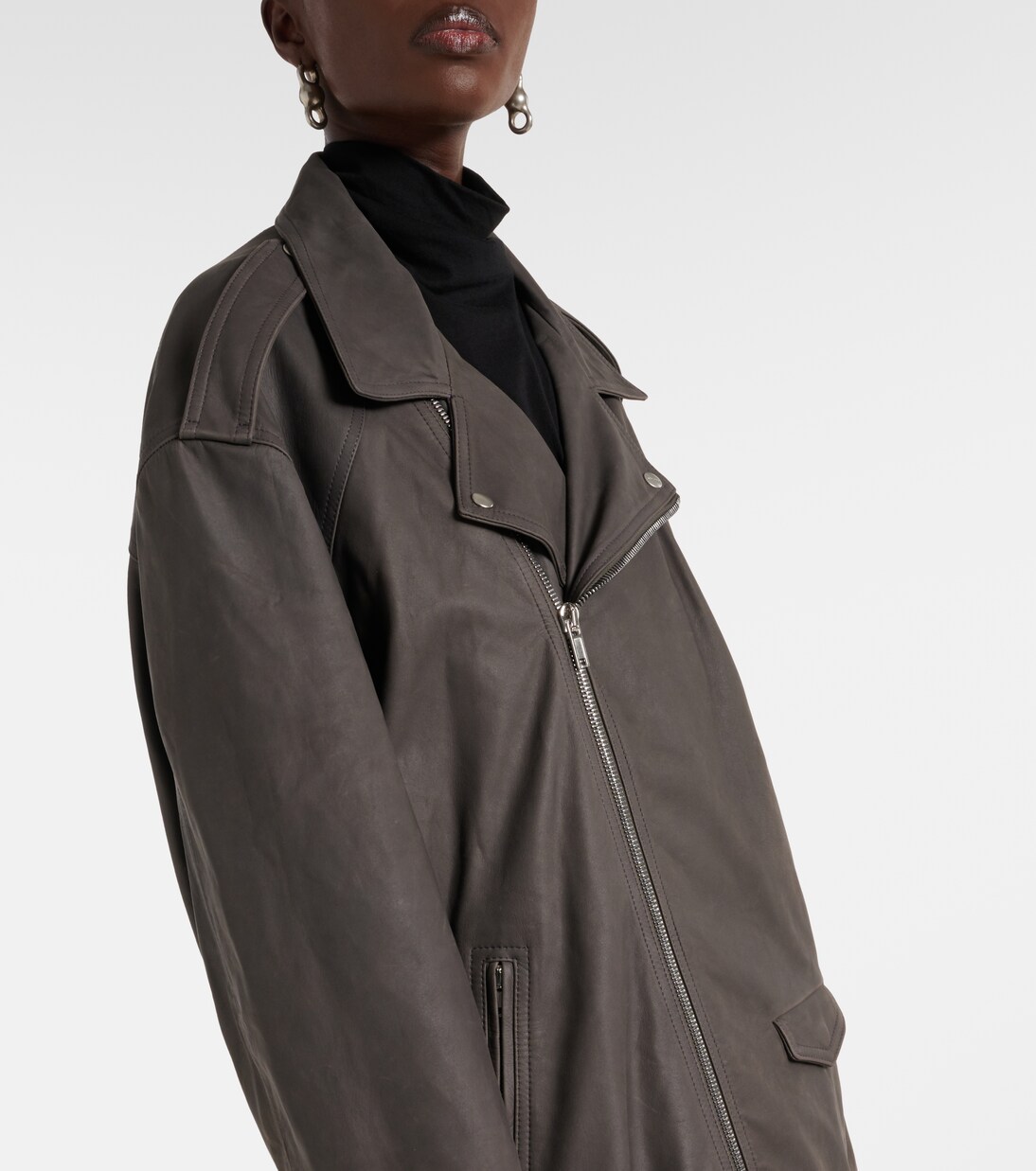 Oversized leather jacket in grey - Rick Owens | Mytheresa