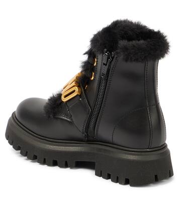 Logo leather boots in black - Moschino Kids | Mytheresa